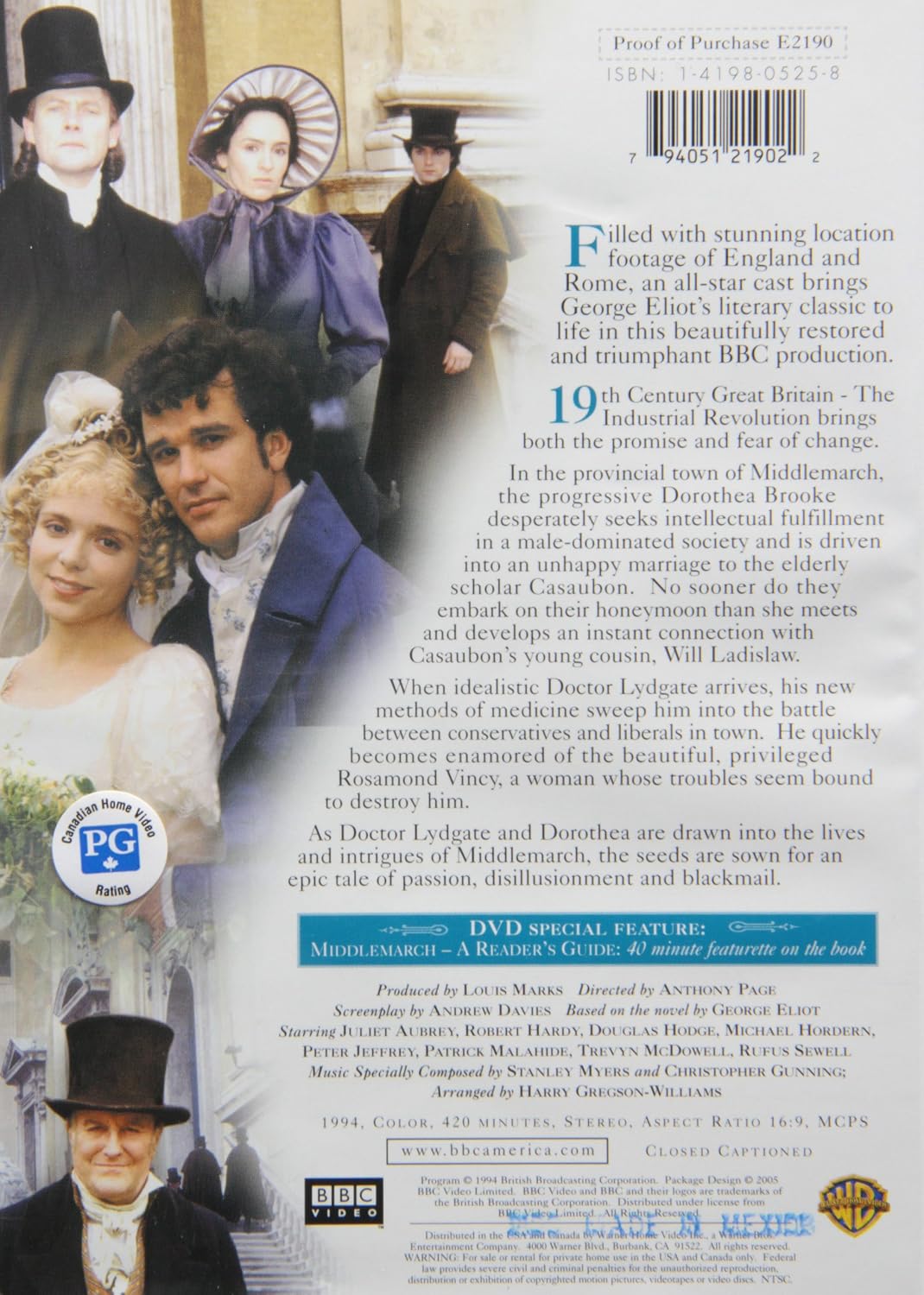 Detalle 2 de Middlemarch 2262108 DVD, Two-Disc Period Drama with 40-Minute Reader’s Guide