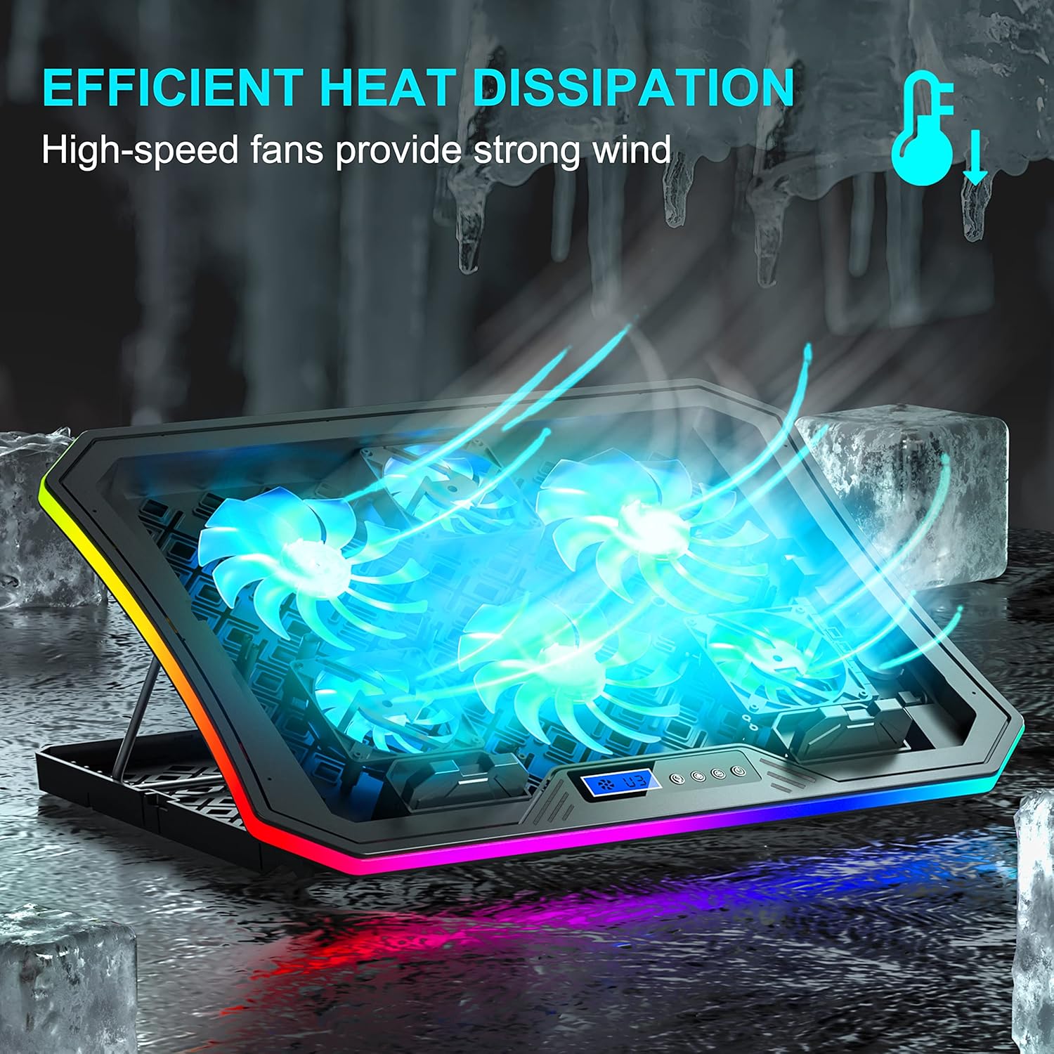 Detalle 2 de TopMate C12 Laptop Cooling Pad RGB Gaming Cooler for 15.6–17.3 Inch Laptops