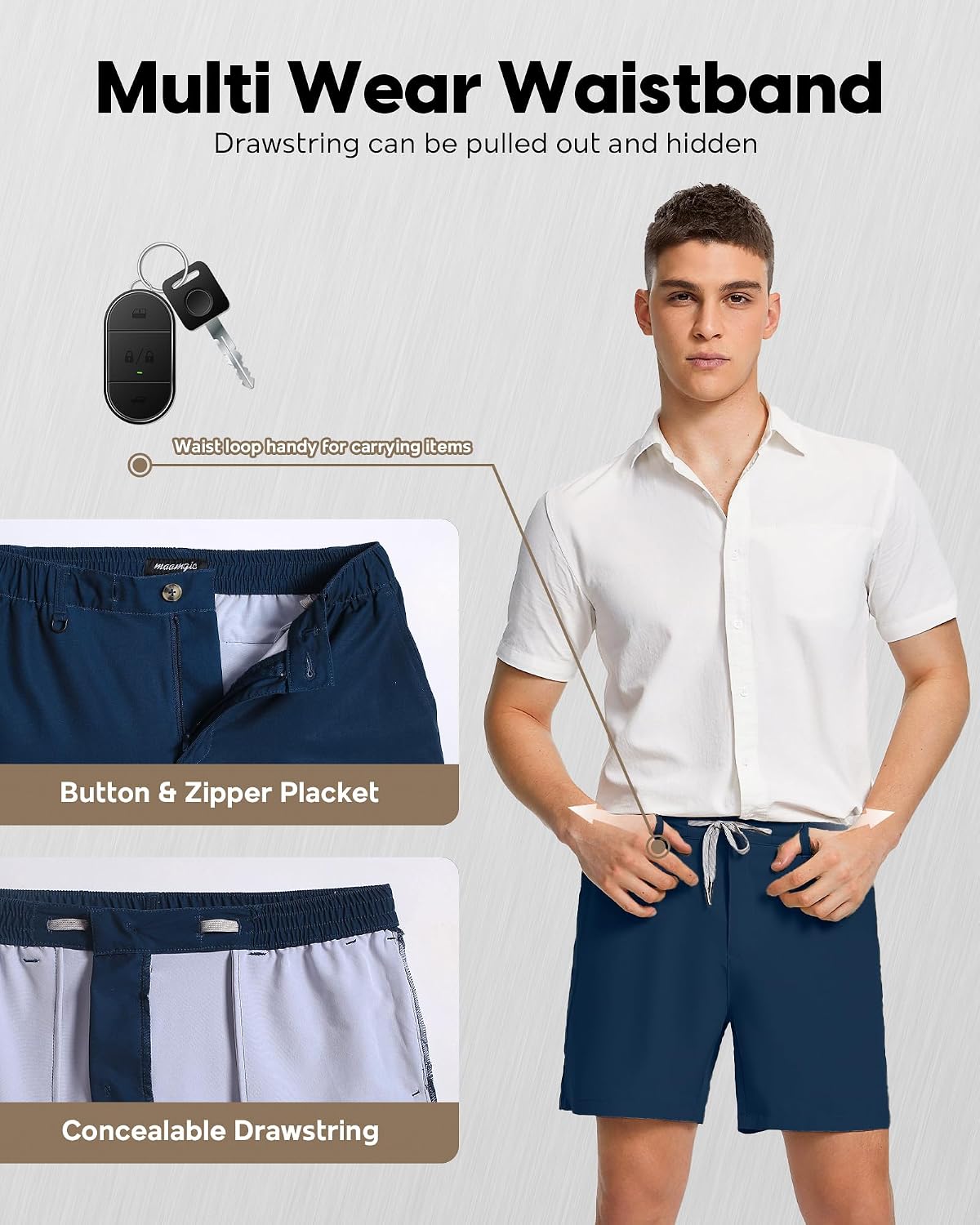 Detalle de maamgic Men's 5/7 Inch Casual Classic Fit Shorts with Multi-Pocket Quick Dry