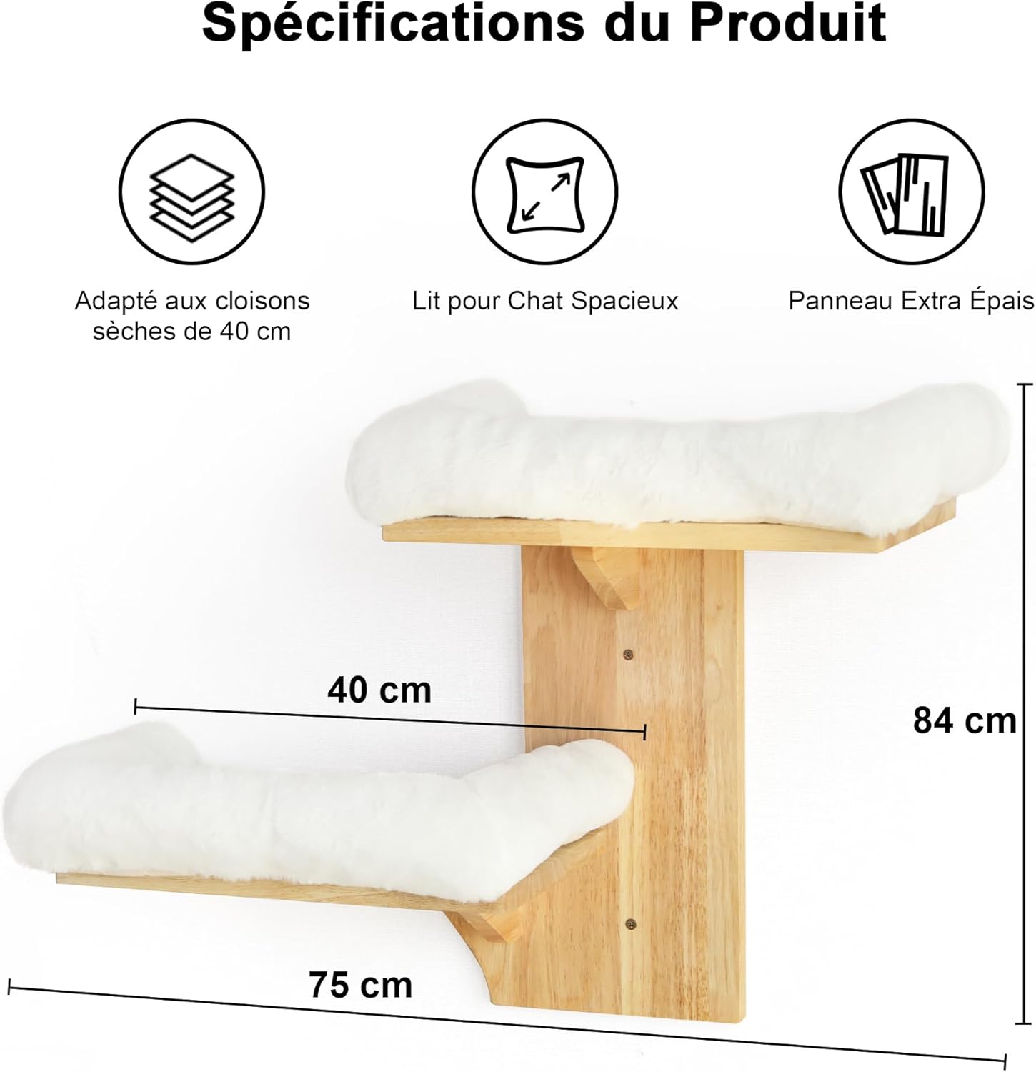 Thumbnail 3 de FUKUMARU Étagères murales pour chat en forme d’arbre – 2 plateformes avec perchoir en hévéa massif