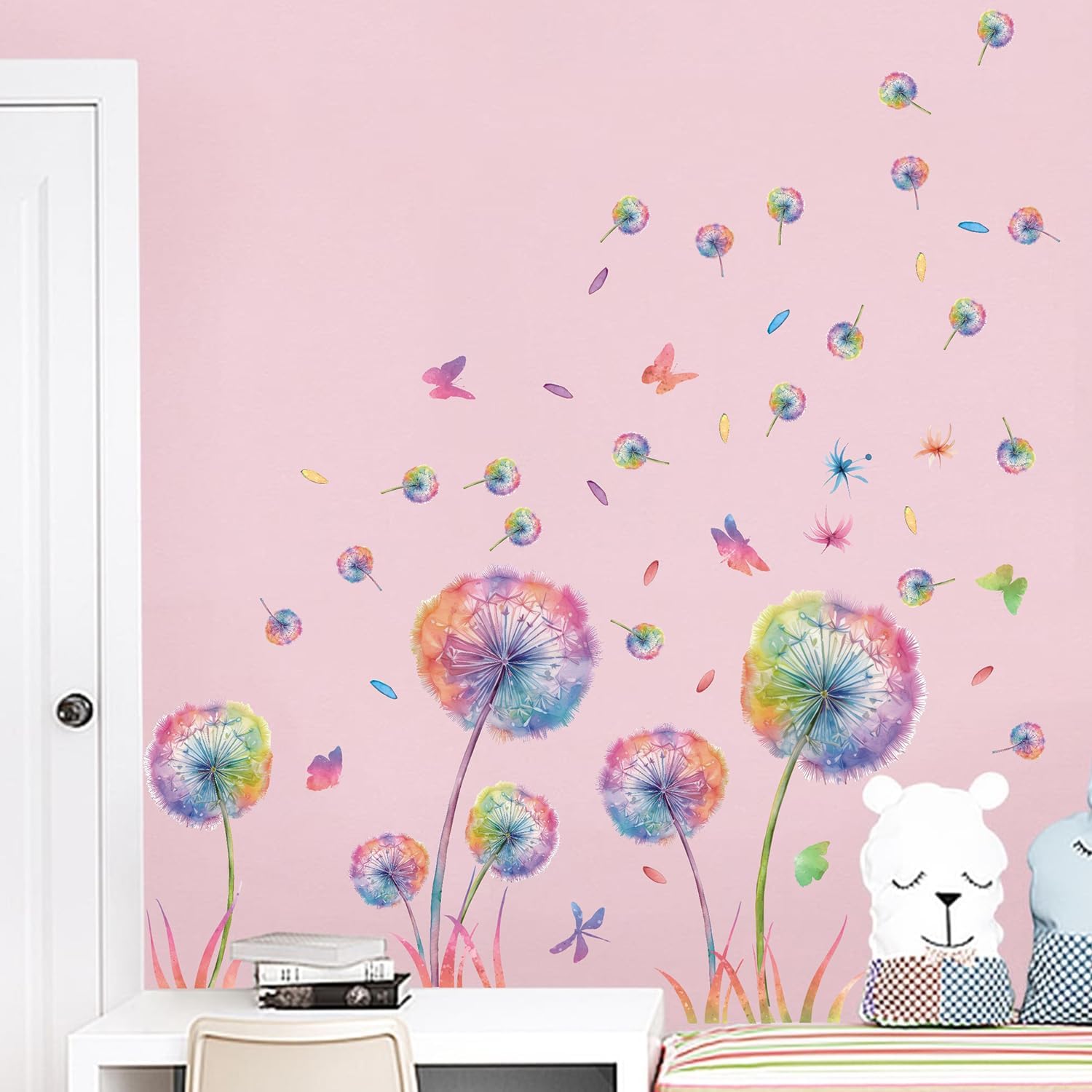 Detalle de KAIRNE Wandtattoo „Pusteblume“ – bunte Blumen- und Schmetterlings-Wandsticker für Kinderzimmer & mehr