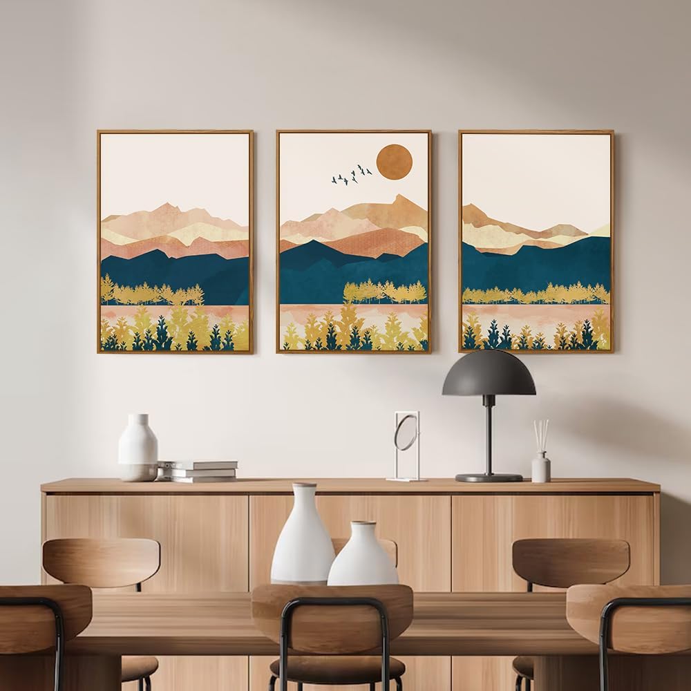 Thumbnail 3 de HPINUB Mountain Framed Canvas Wall Art Set – Mid Century Modern Boho Nature Trio