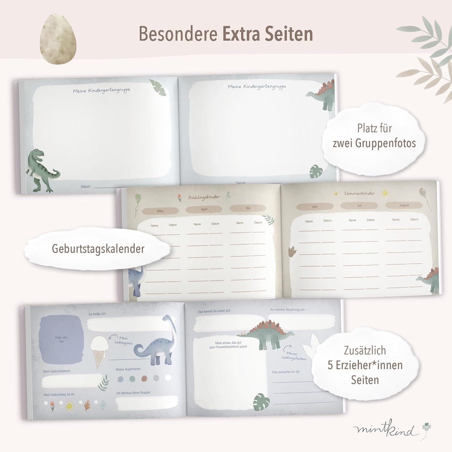 Thumbnail 6 de mintkind Freundebuch Kindergarten – Dino Aquarell, 80 Seiten zum Ausfüllen