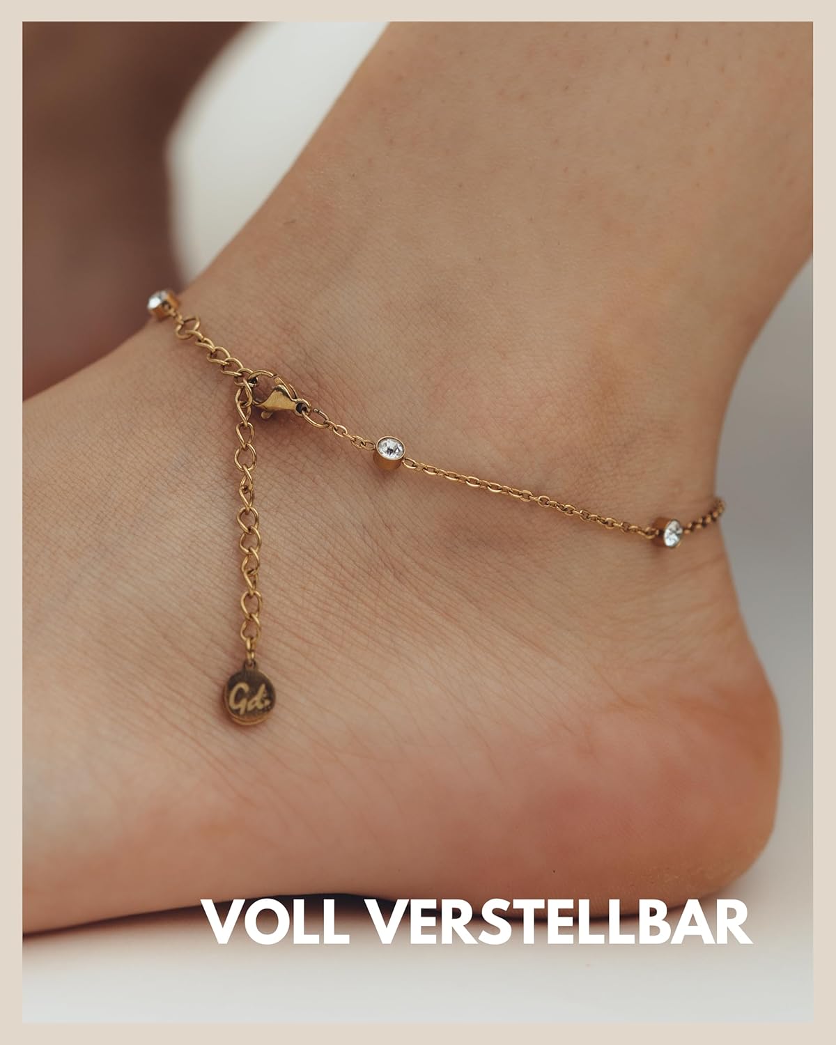 Detalle de GD GOOD.designs Zirkonia-Fußkette für Damen wasserfest, verstellbar 22–27 cm (Edelstahl, 18K Gold & Silber)