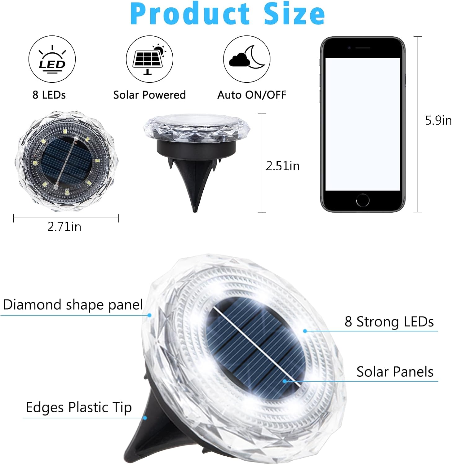 Thumbnail 6 de echosari Solar Ground Lights 12 Pack – Auto ON/OFF IP65 cool white driveway and pathway garden lights