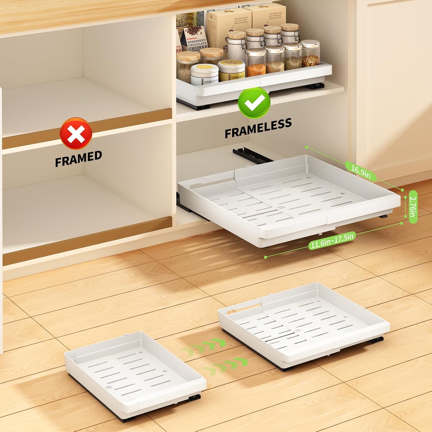 Thumbnail 2 de DOMNIU 2-Pack Pull-Out Cabinet Organizers (Expandable, Adhesive Nano Film), White — 11.6"-17.5