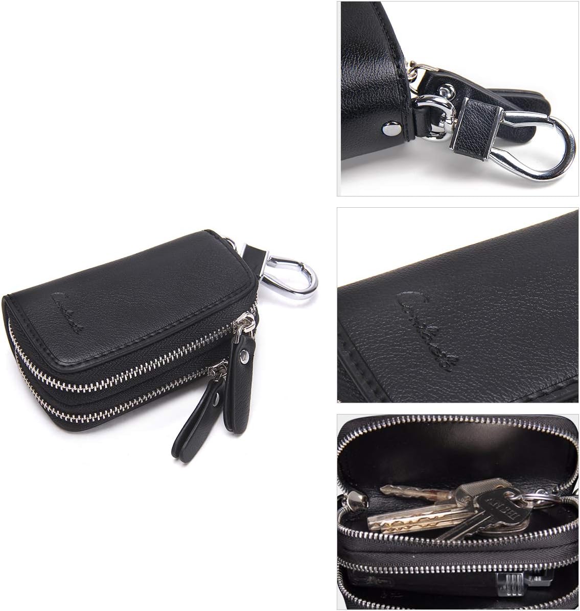 Thumbnail 4 de Contacts Car Key Case Leather Double Zipper Key Holder with Keyring – Practical, Durable PU Leather, 3.9 x 2.4 x 1.2 inches