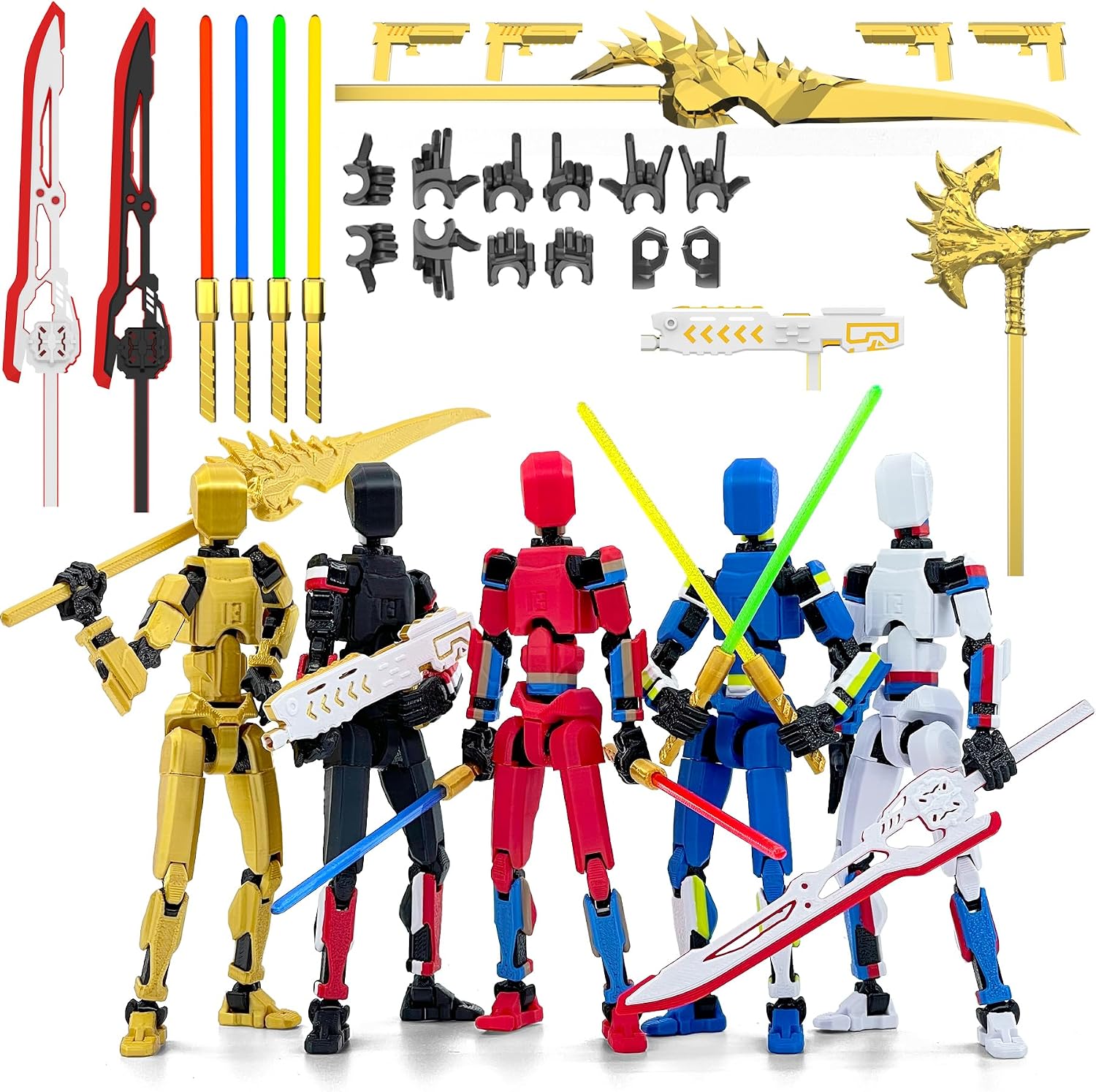 Falandi 5-Pack T13 Titan Action Figure Set (Already Assembled) with Laser Saber-Style Accessory Set