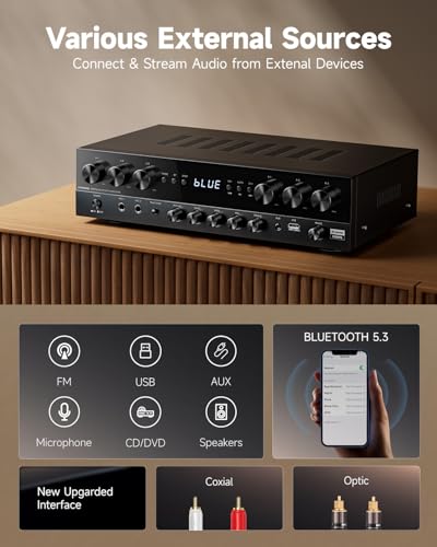 Detalle de Donner MAMP6, amplificatore Hi-Fi a 6 canali con Bluetooth 5.3 e ingressi digitali