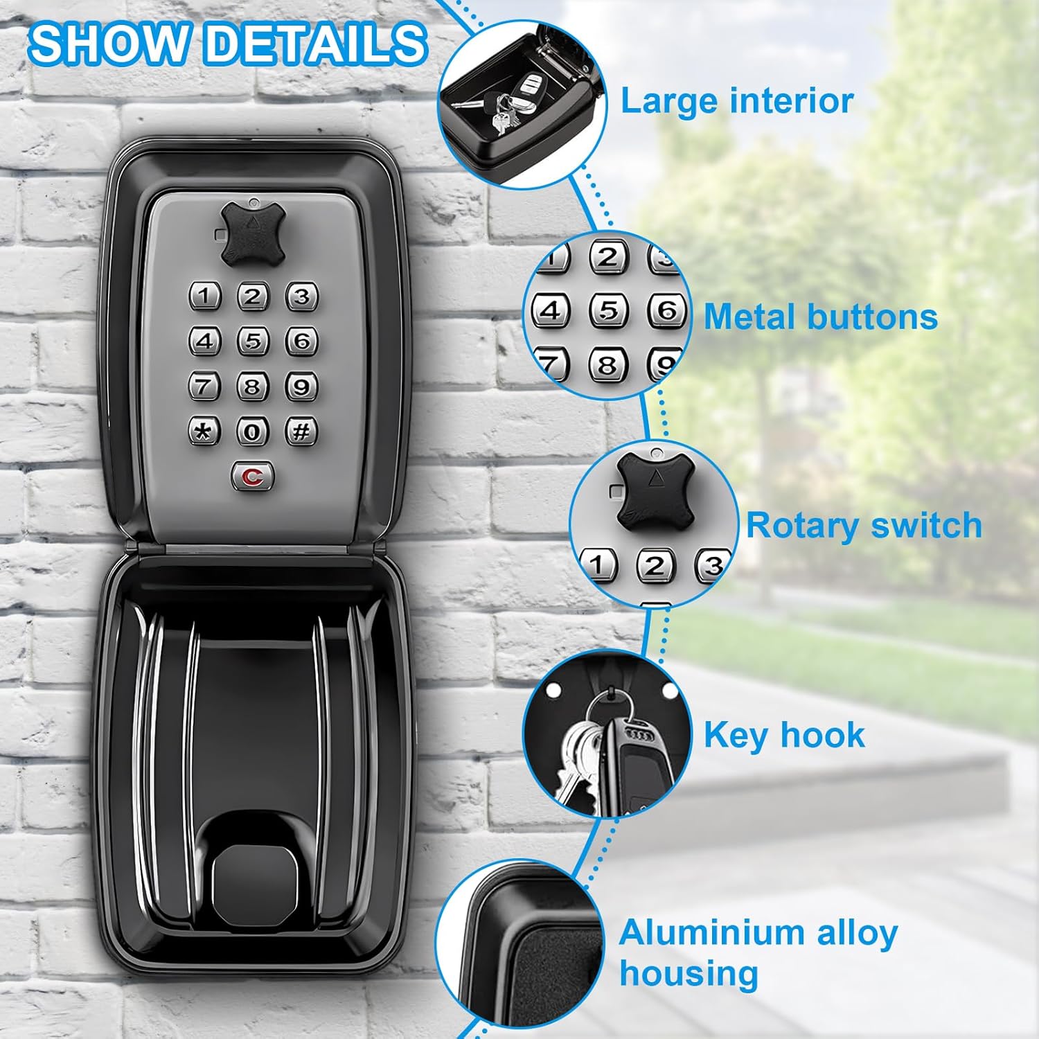 Thumbnail 1 de Key Safe Wall Mounted: Large Outdoor Key Lock Box with 12-Digit Code