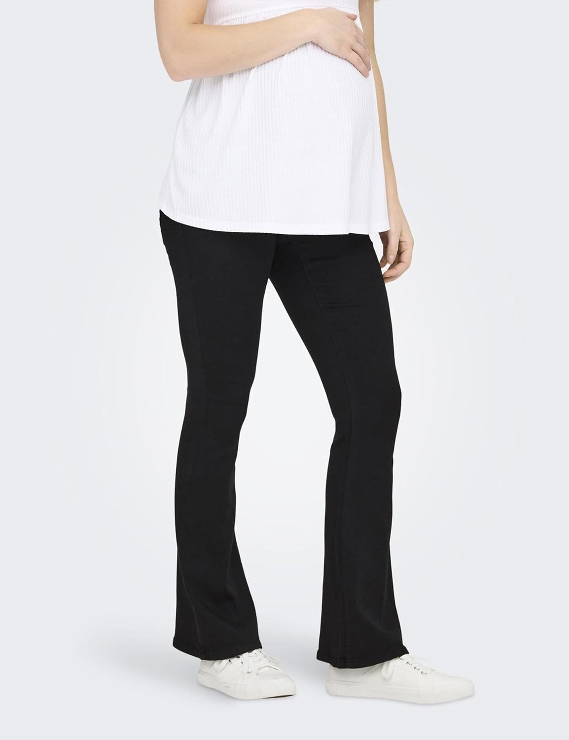 Detalle de Only Maternity Olmrain Life Reg Push Up Flared Noos – Black Denim, Größe L, W x 32L