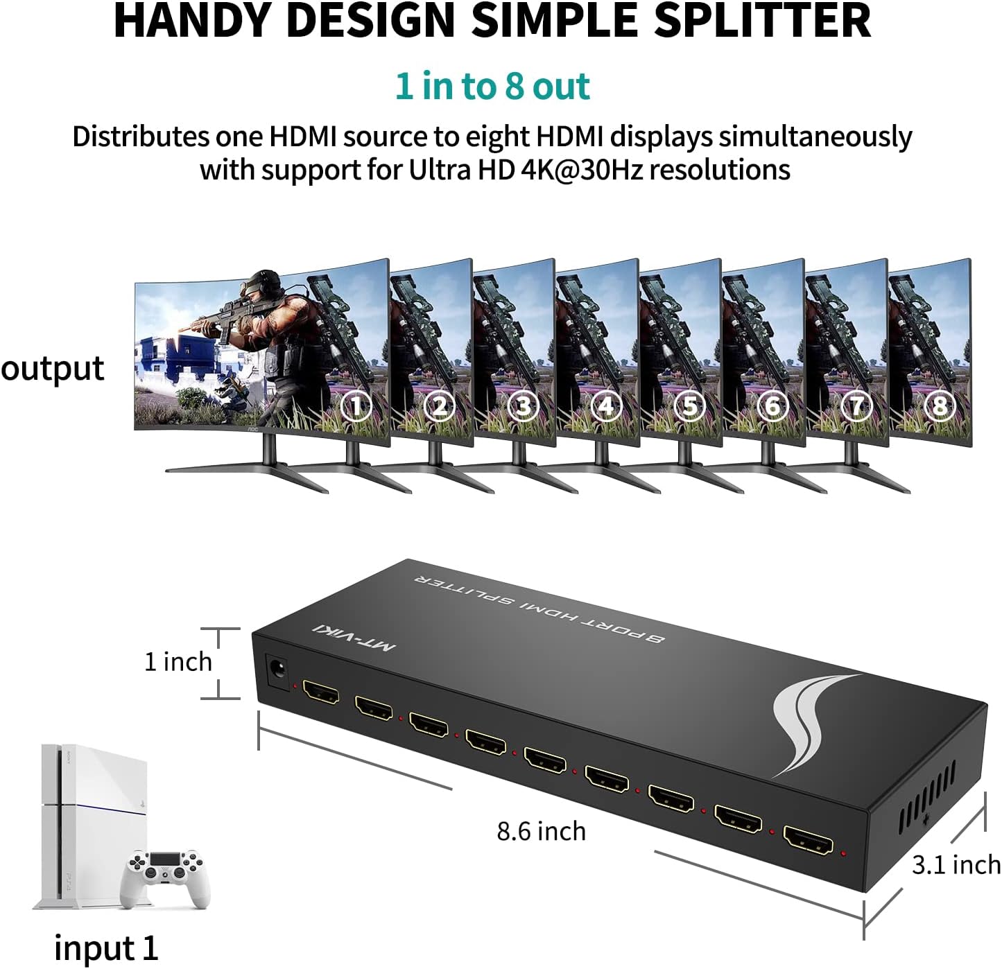 Thumbnail 5 de MT-VIKI HDMI Splitter 1 in 8 Out (Powered) — 8-Port HDMI Signal Duplicator for 4K@30Hz Displays