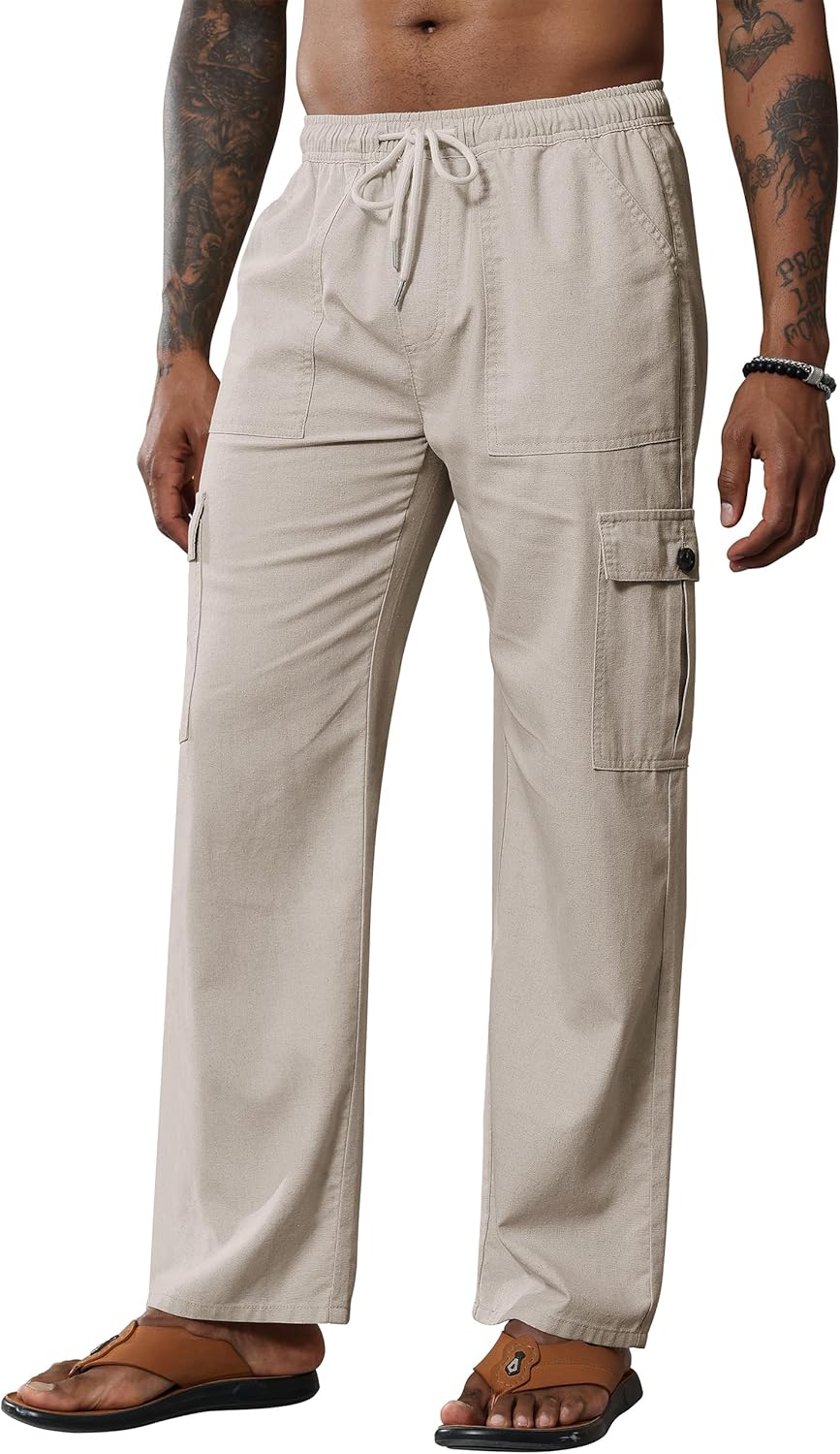 Thumbnail 6 de Breampot Herren Leinenhose Lang – leichte Cargo-Freizeithose aus Leinen-Baumwolle mit Kordelzug