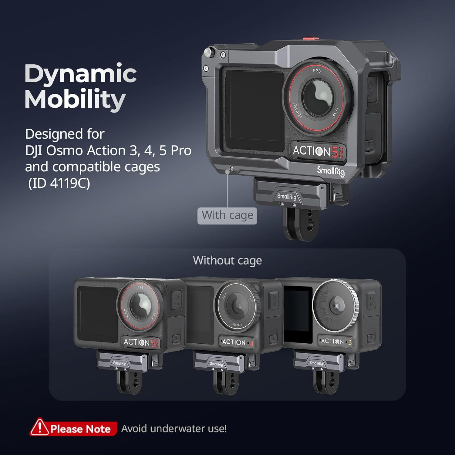 Detalle de SMALLRIG 3662 : support adaptateur magnétique pour DJI Osmo Action 4/3 avec connecteur pliable et filetage 1/4