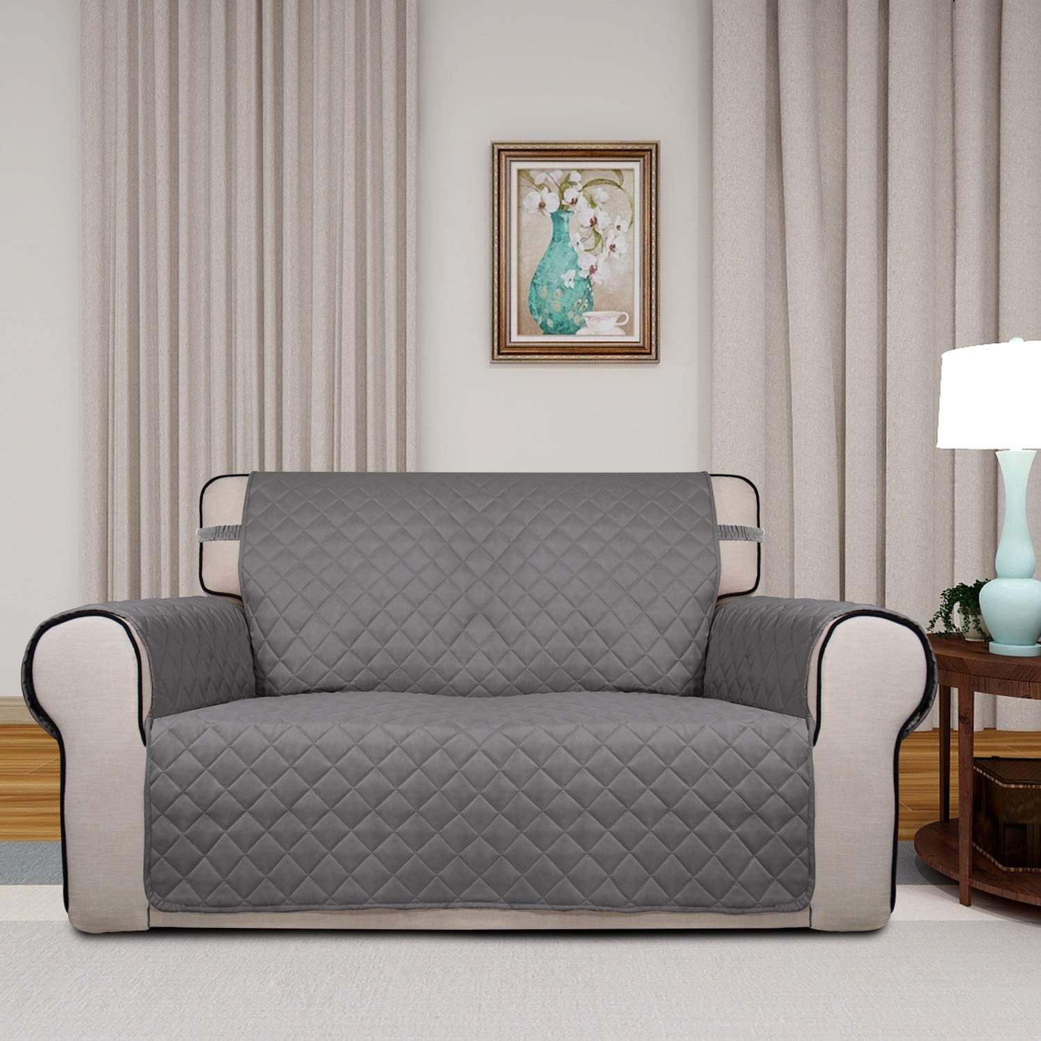 Thumbnail 1 de PureFit Reversible Quilted Sofa Cover for Loveseat (Gray/Light Gray)