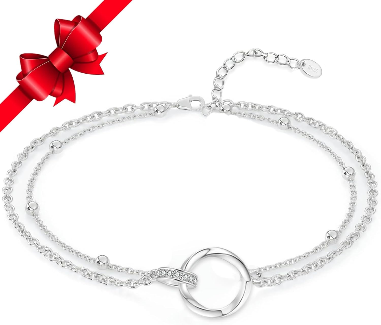 Detalle de Jbniuay Fußkettchen für Damen 925 Sterling Silber – Infinity Herz, verstellbar 23+5 cm