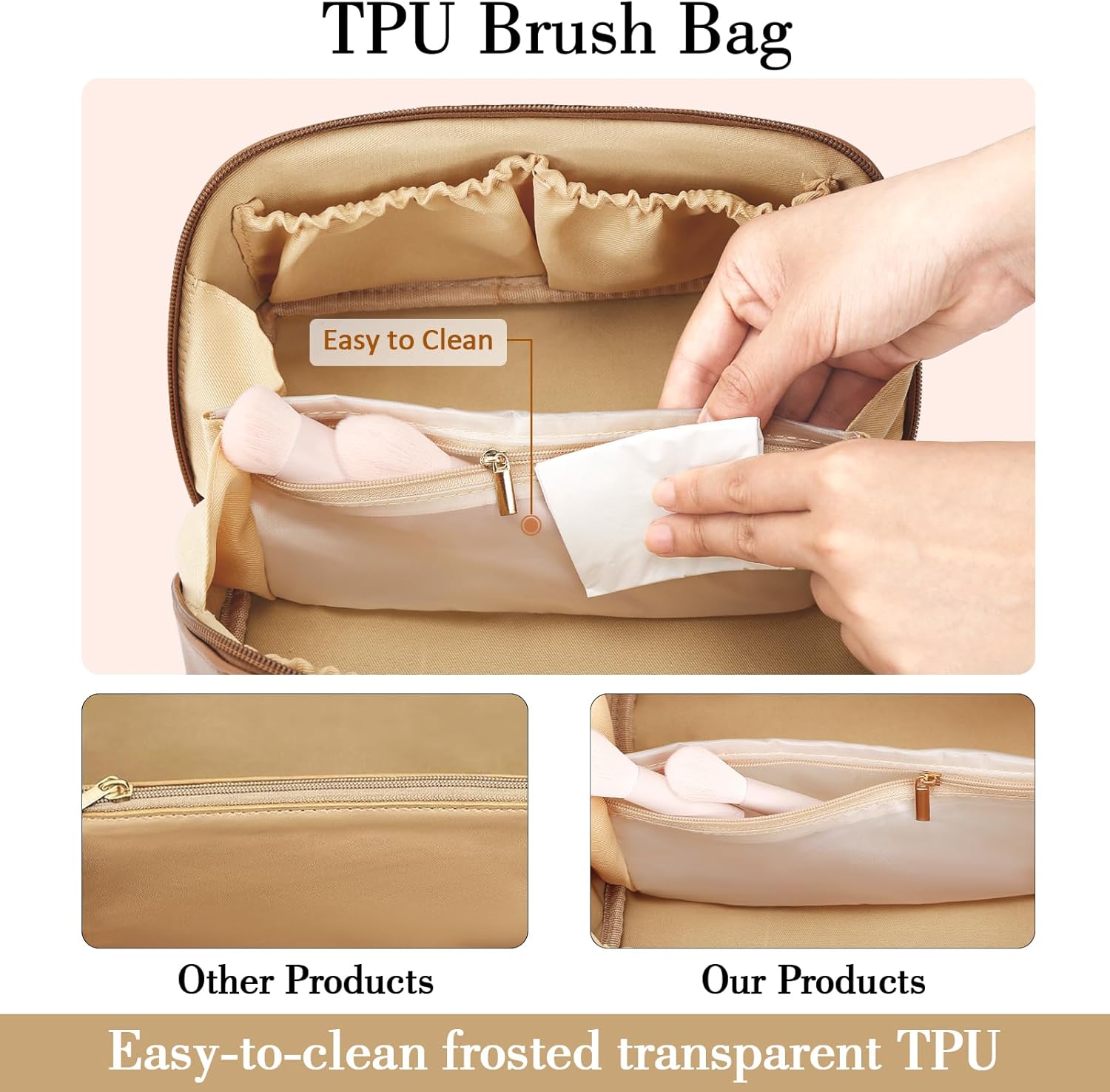 Thumbnail 6 de CLOUDWINGS Personalized Initial Makeup Organizer Bag Set for Women & Teen Girls (Beige) — Open-Flat Travel Cosmetic Bags