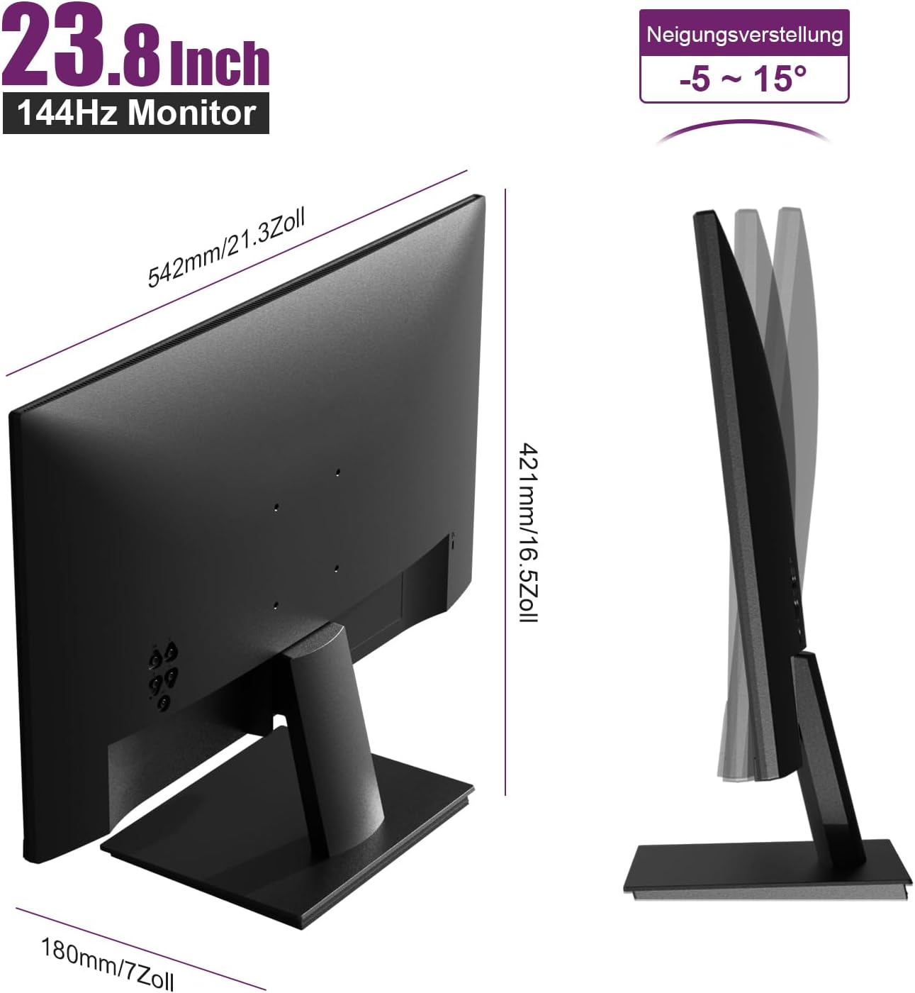 Thumbnail 6 de GEESUU 24 Zoll Monitor – 144 Hz, FHD, Eye-Care, HDMI 2.0 & DP 1.2