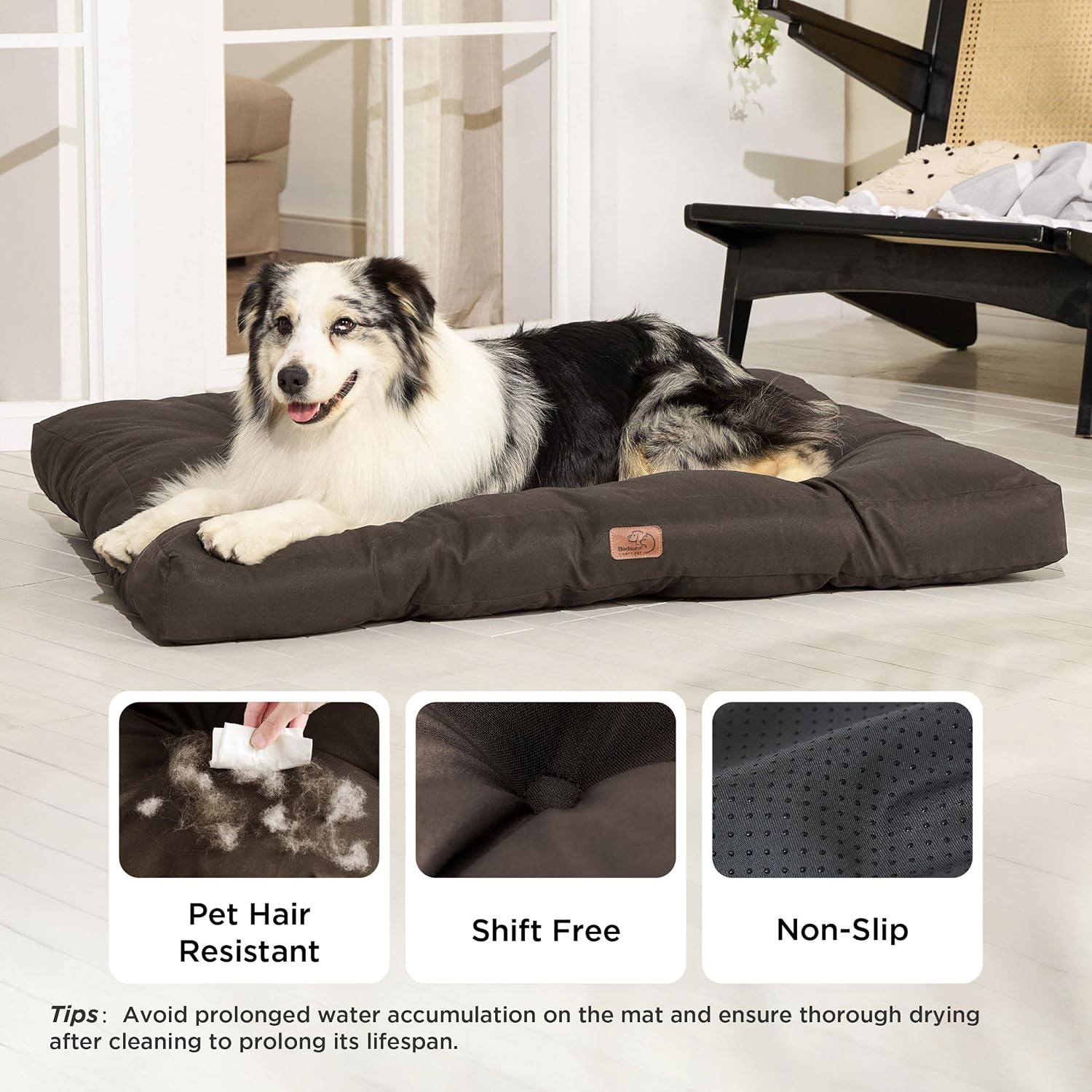 Detalle de BEDSURE Hundekissen XXL (111x89 cm) waschbar – gepolsterte Hundematratze mit 10 cm Höhe, braun