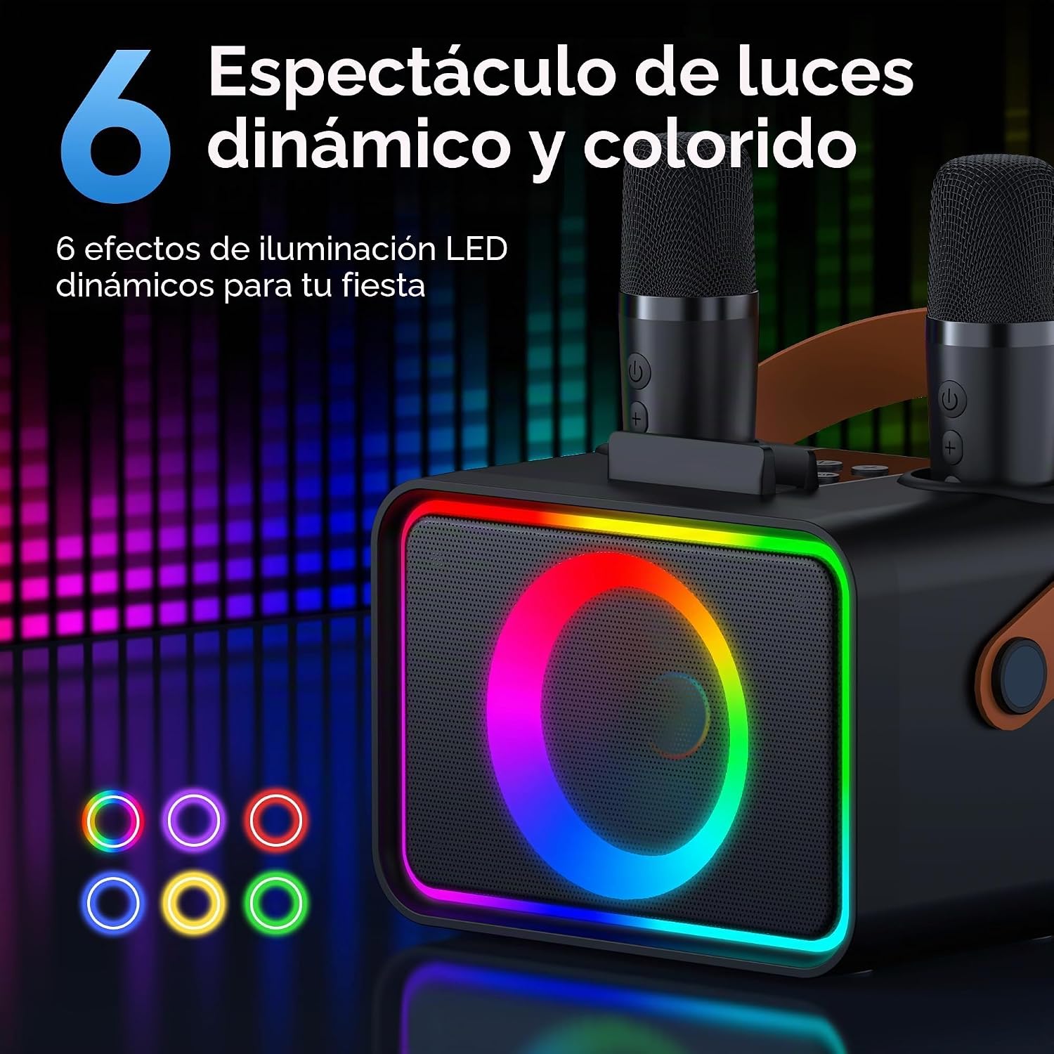 Detalle de Wowstar Máquina de Karaoke con 2 micrófonos: altavoz Bluetooth portátil para fiestas con luces