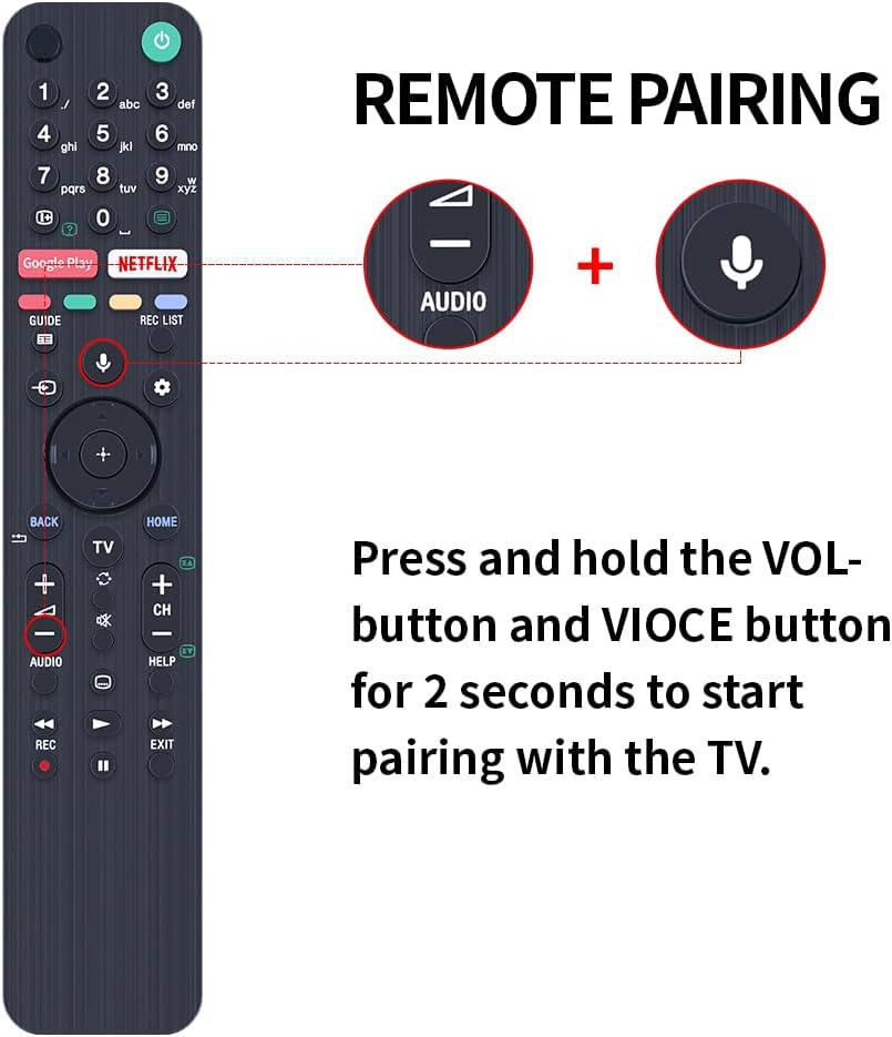 Detalle 2 de RMF-TX500E Voice Replacement Remote Control for Sony Smart TV (KD-55XG8577 / KD-55XH9005 / KD-55XH9505 / KD-65XG8596 / KD-65XG9505 / KD-65XH9288 / KD-75XG9505) with Netflix & Google Play Buttons