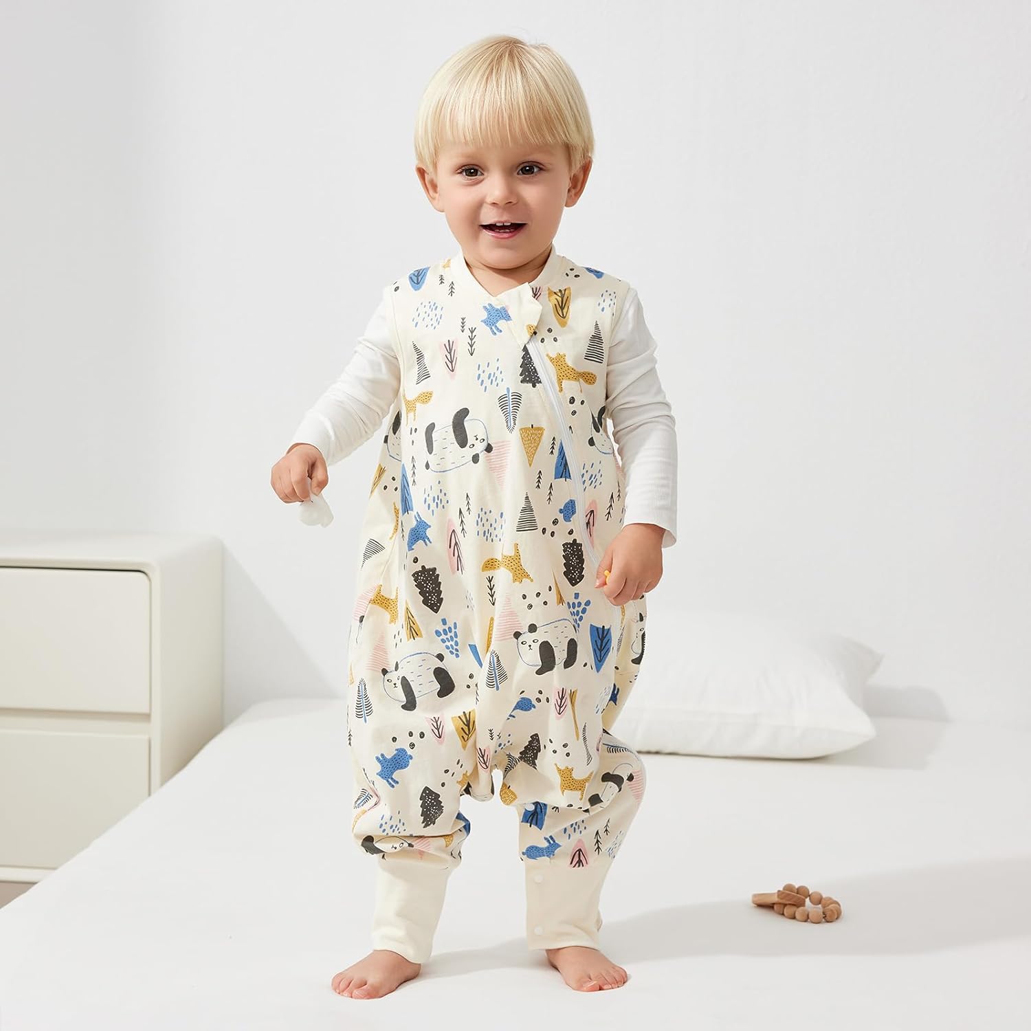Detalle 2 de Duomiaomiao Sacco nanna 2 pezzi a pelo con piedi, 0,5 Tog, cotone leggero, per bambini 1–2 anni