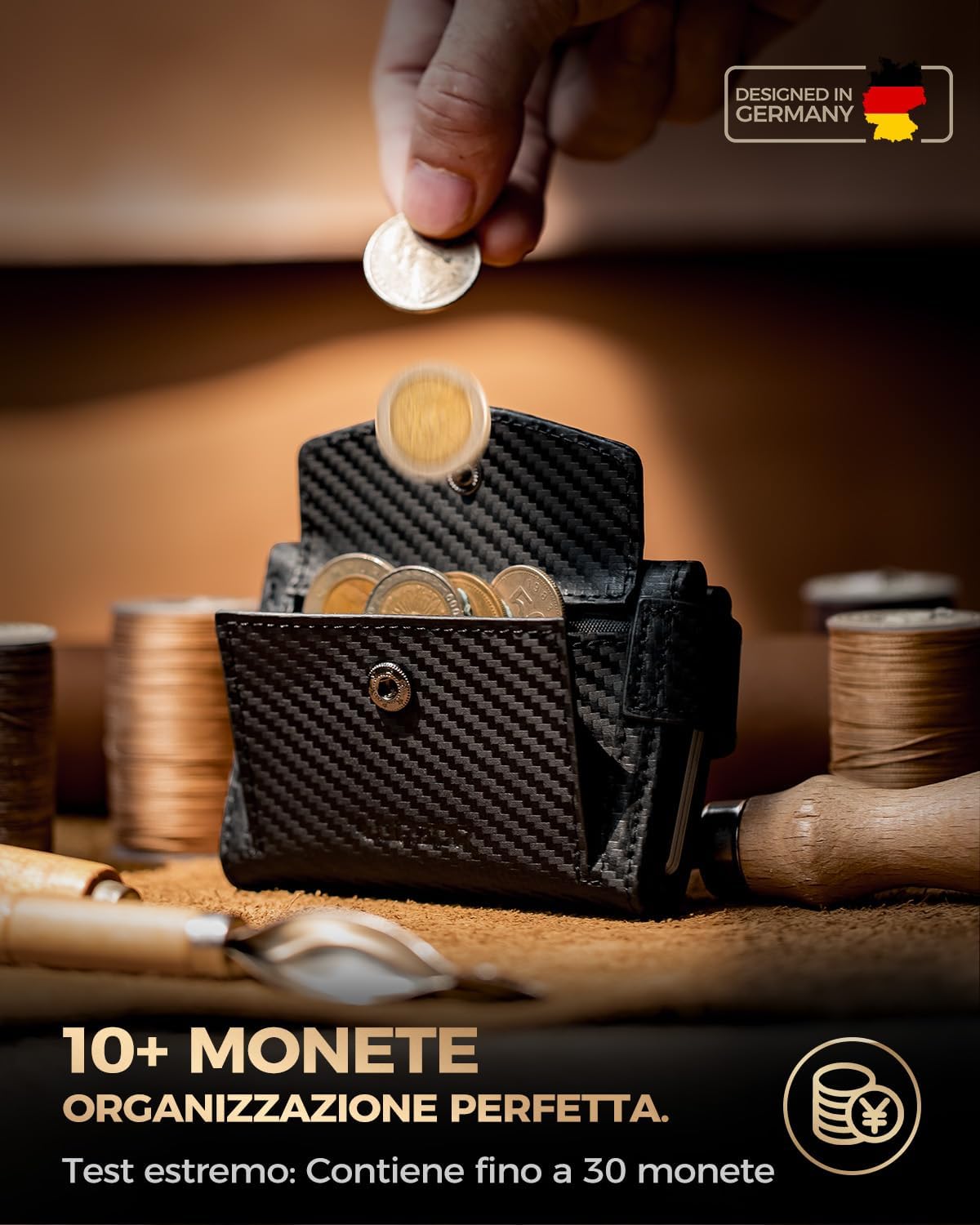 Detalle 2 de LORZOR Portafoglio Uomo Slim con Portamonete XXL 2 cm