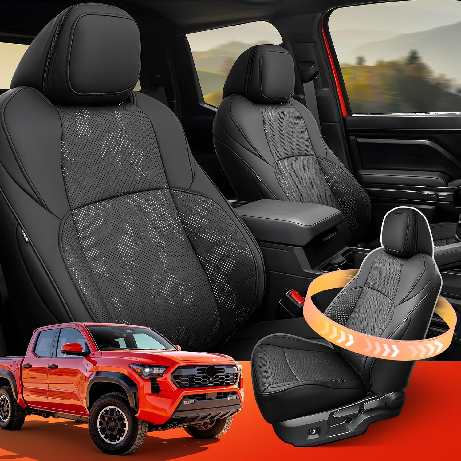 Thumbnail 1 de DiffCar Seat Covers for Toyota Tacoma 2024–2026 Four-Door (Gas Only) – Black Camouflage Faux Nappa Leather, Full Coverage