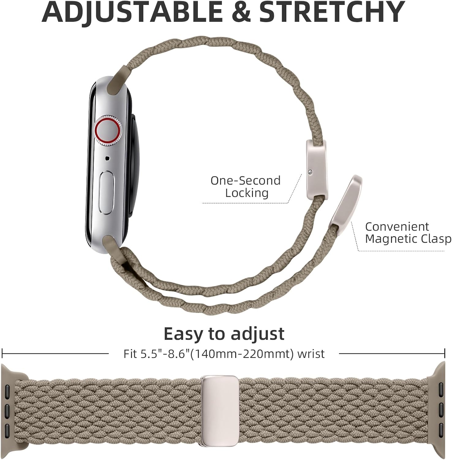 Thumbnail 5 de Maledan Braided Strap for Apple Watch: Magnetic Clasp Nylon Band, 38–49mm (Compatible with Series 1–11, SE, Ultra)