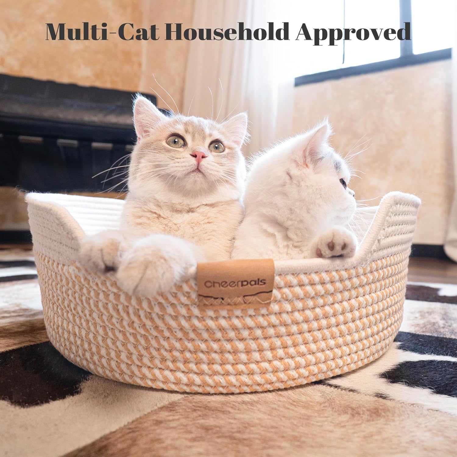 Detalle de CheerPals Cat Bed with Cushion, 47 cm: All‑Season Cotton Rope Basket for Cats
