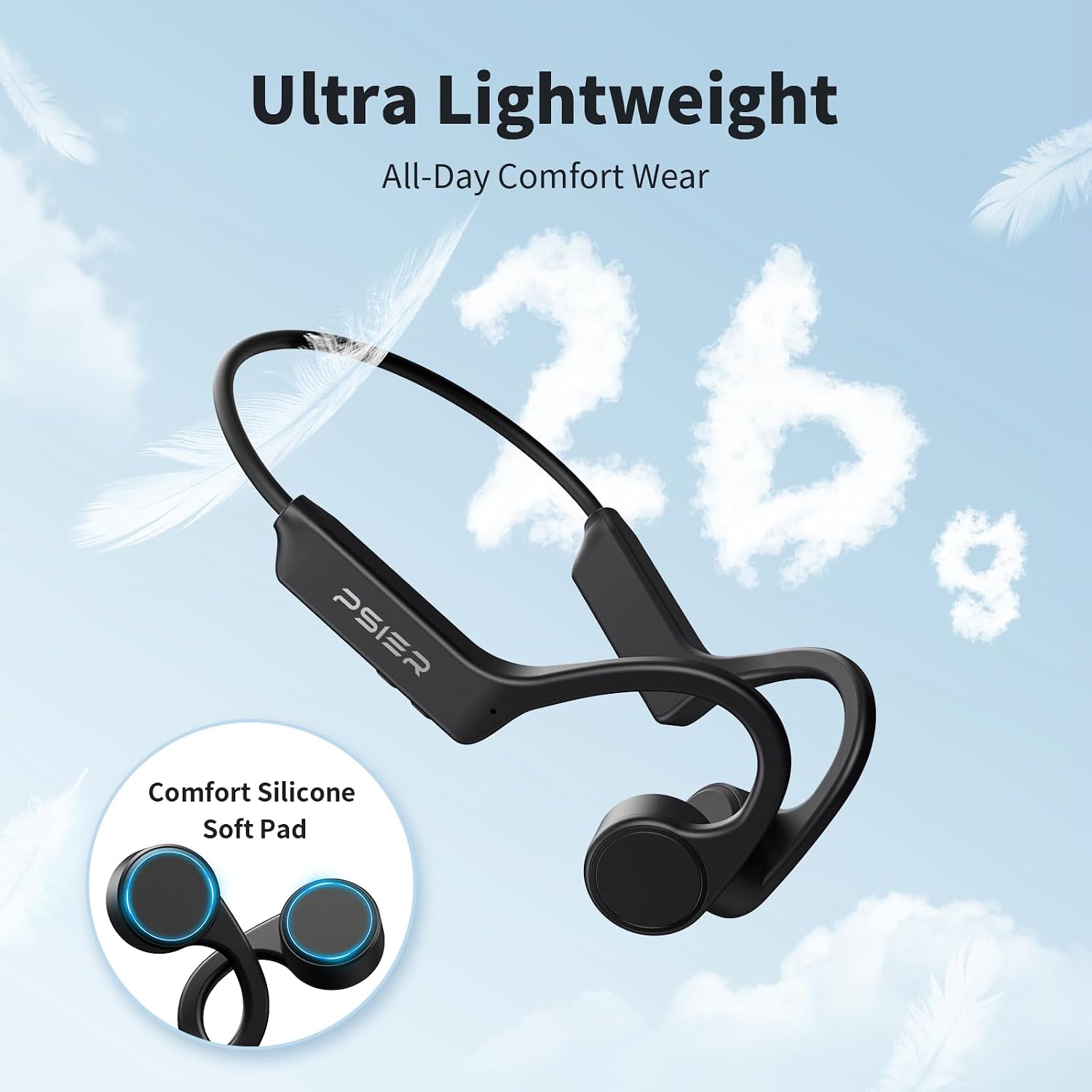Detalle de PSIER Bone Conduction Headphones 10H Bluetooth 5.4