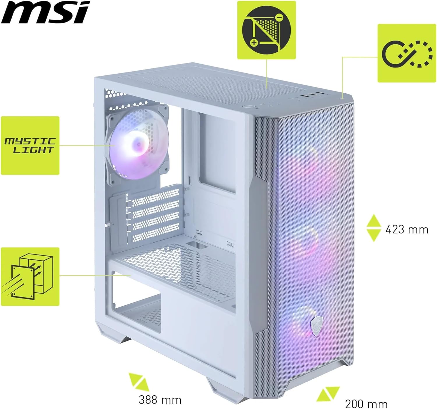 Thumbnail 3 de MSI MAG FORGE M100R White micro-ATX PC Case with tempered glass and ARGB fans