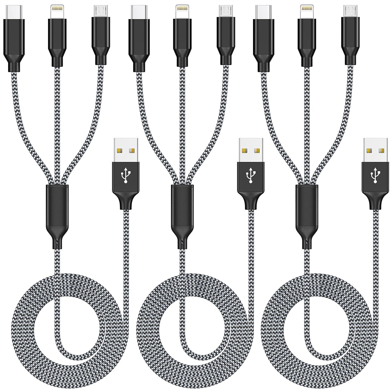 Detalle de Xnewcable Multi Charging Cable 4ft 3-Pack — 3-in-1 USB