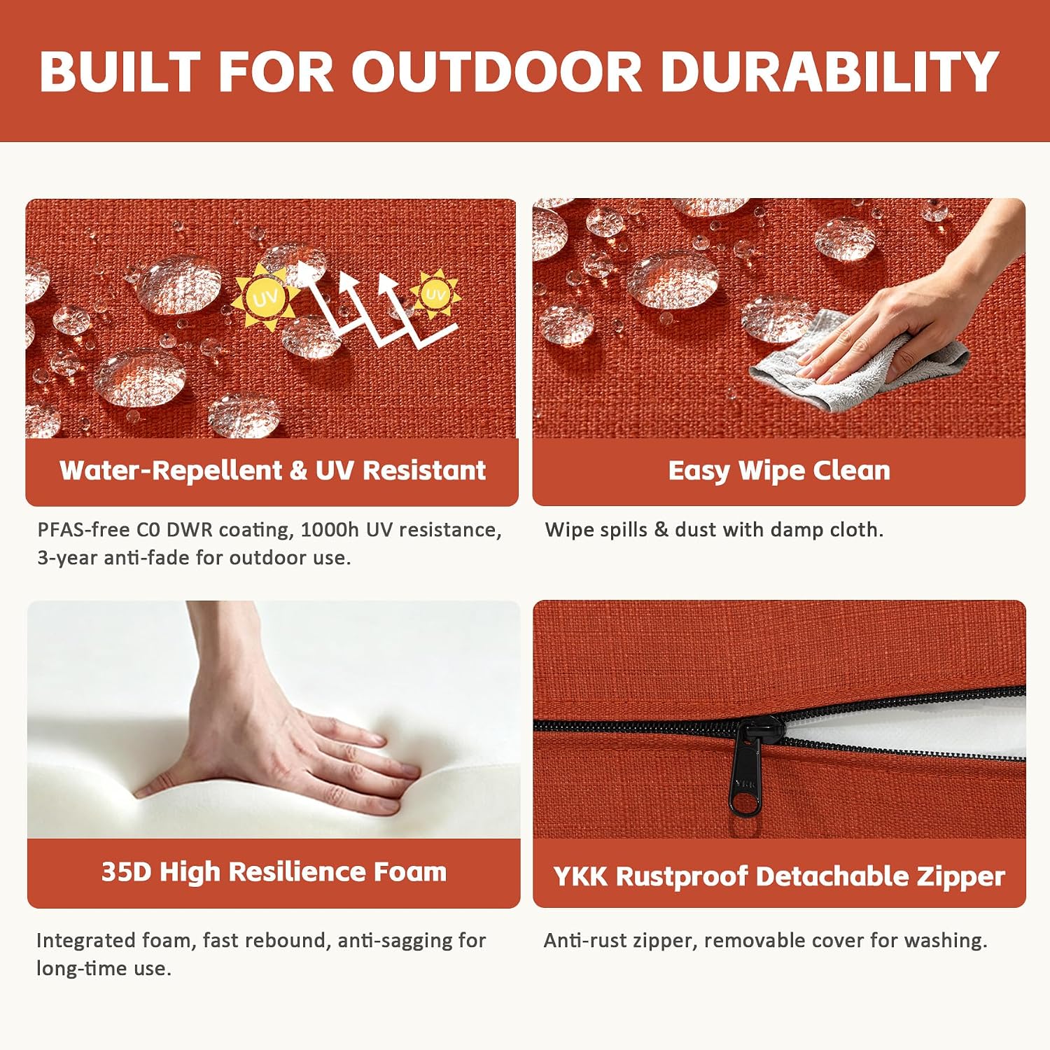 Detalle 1 de Localive Deep Seat Patio Cushion Set of 2, Quarry Red, Water-Resistant