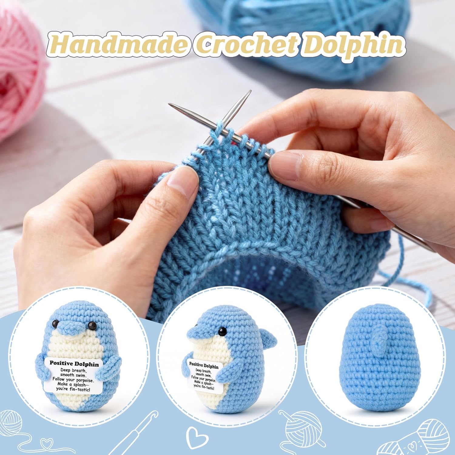 Thumbnail 2 de Weming Positive Crochet Dolphin Plush with Inspirational Card