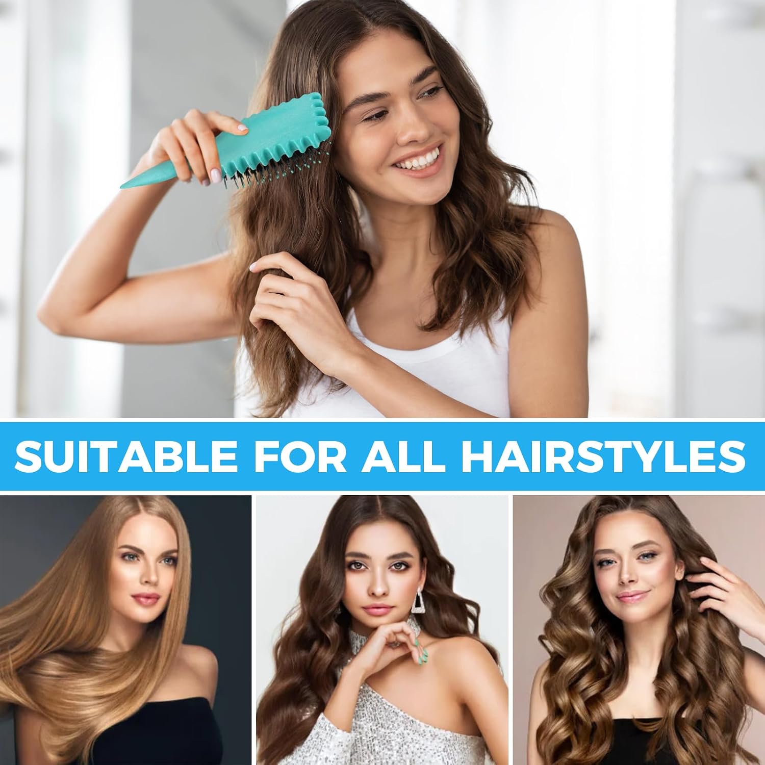 Detalle de CNMTCCO Curl Definition Styling Brush, Green Oval Brush for Curly Hair