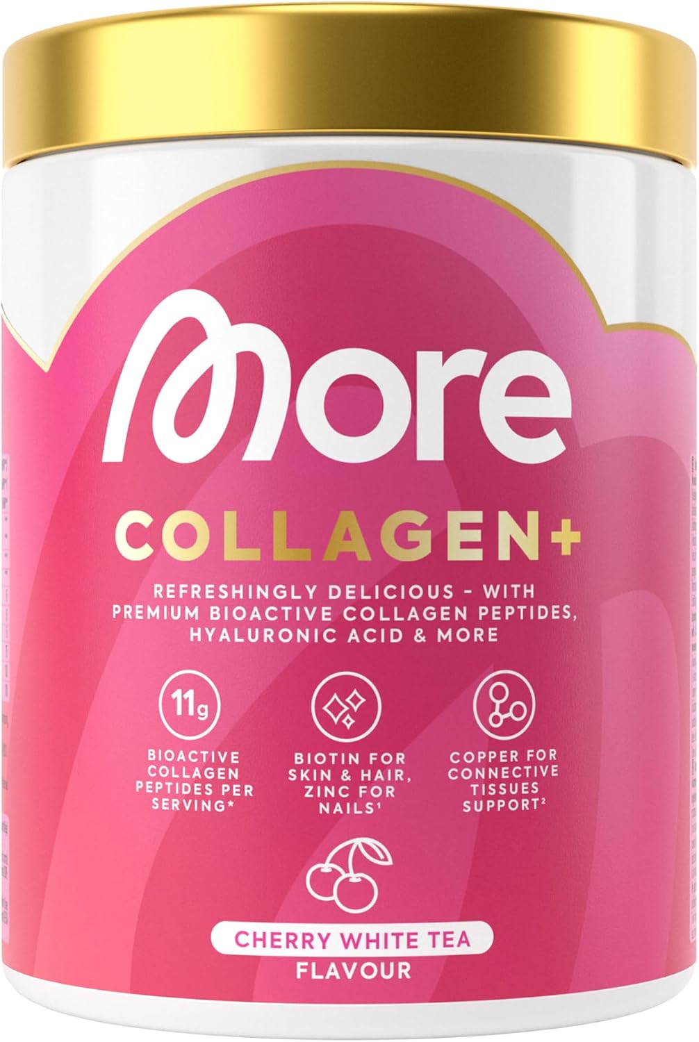 Detalle de MORE Collagen+ Cherry White Tea – Kollagenpeptide mit Hyaluronsäure, Vitaminen und Glycin
