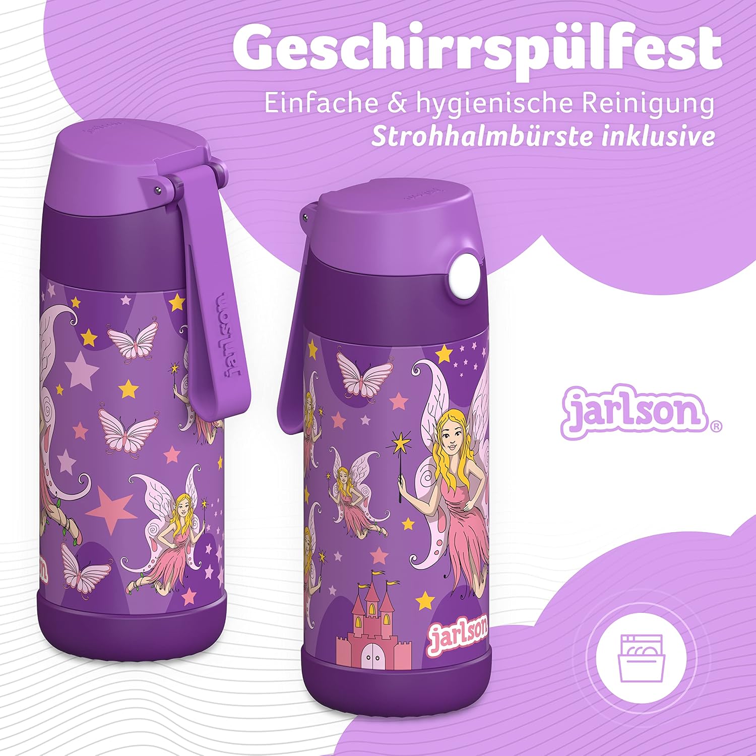Thumbnail 3 de Jarlson Trinkflasche Charli Kinder Edelstahl 350 ml – MIT STROHHALM, AUSLaufsicher, BPA-frei