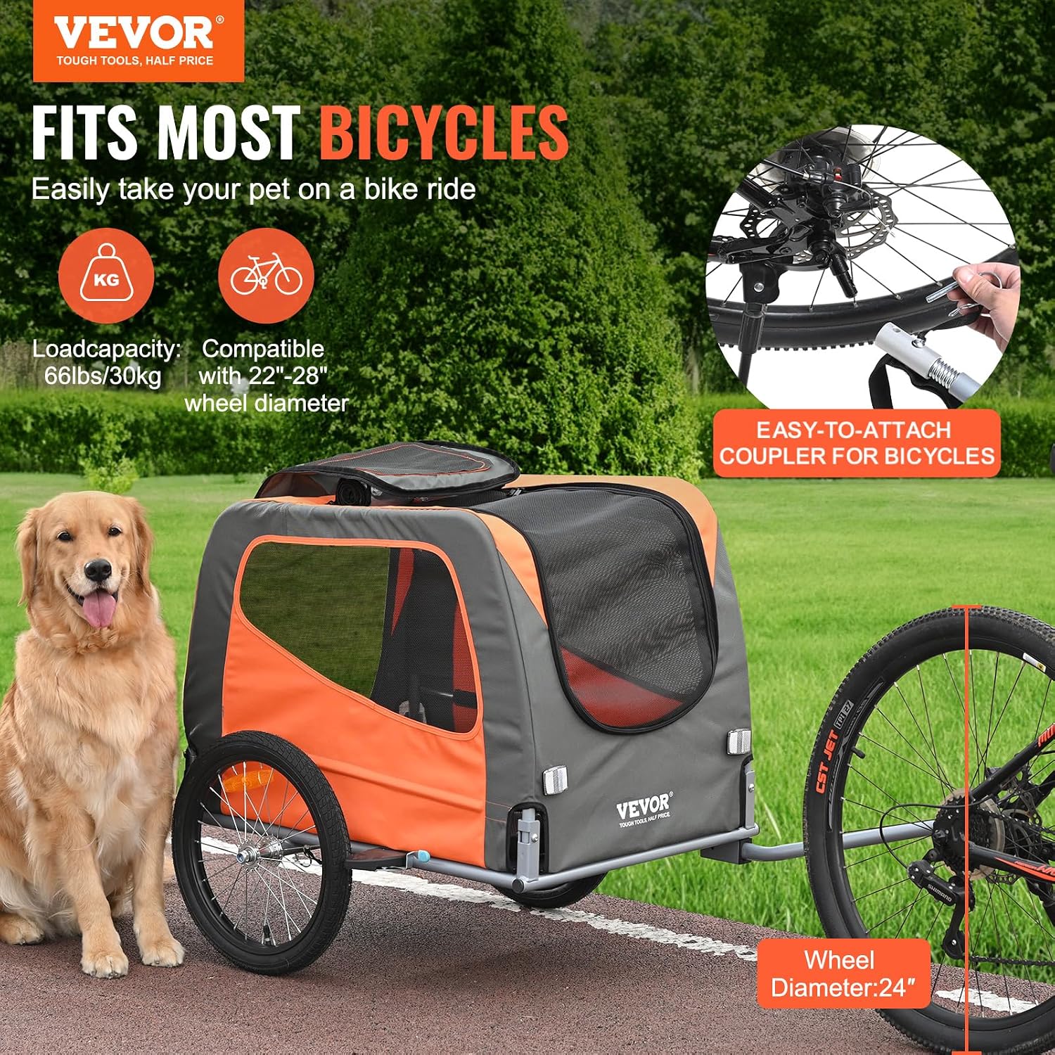 Detalle 2 de VEVOR Rimorchio bici per cani 30 kg