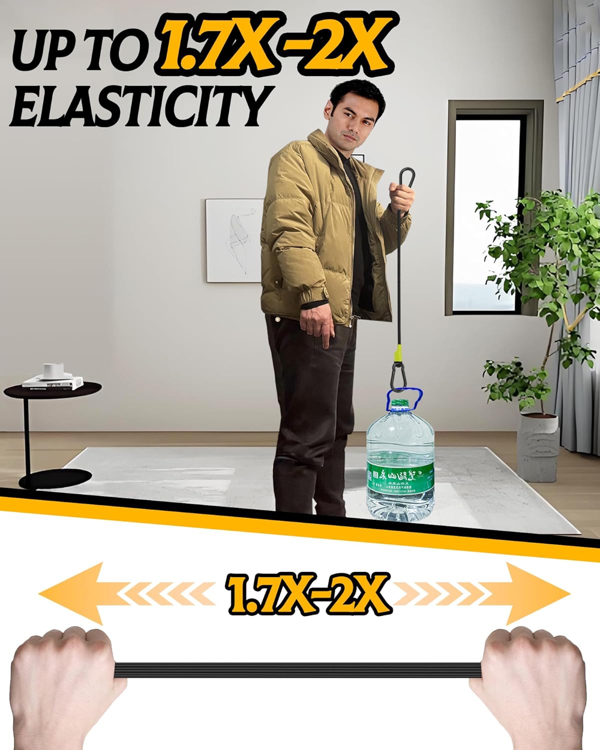 Thumbnail 3 de 8-Pack 24 Inch Heavy-Duty Carabiner Bungee Cords with Locking Hooks (190 Lbs Max Break Strength) — Black/Yellow