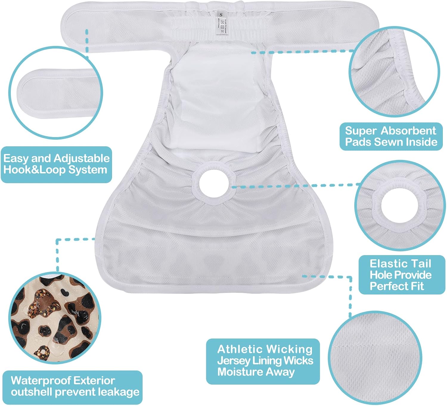Thumbnail 6 de Avont 3 Pack Reusable Dog Diapers (XL) – Leopard Print, Highly Absorbent and Washable