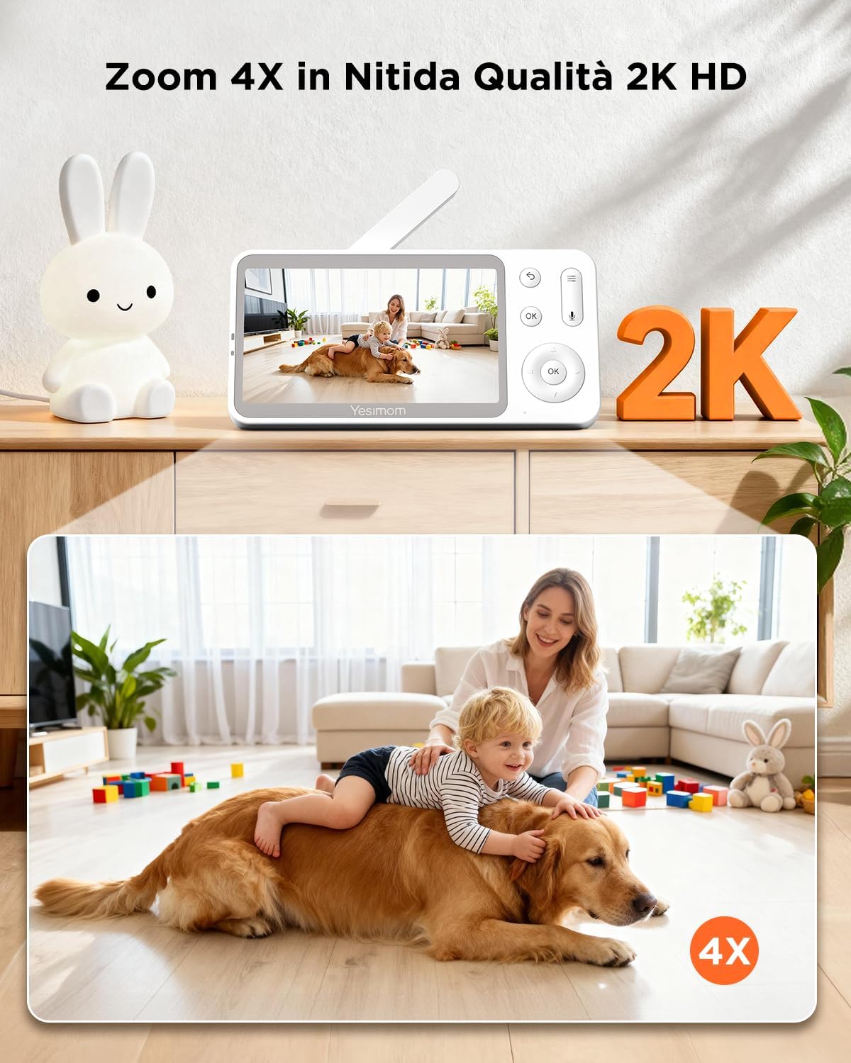 Thumbnail 3 de YESIMOM Baby Monitor versione aggiornata 2K con schermo IPS da 5" e controllo app, PTZ 360°