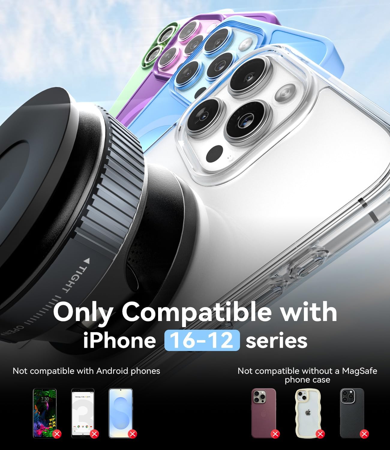 Thumbnail 6 de ALAFLY 15W MagSafe Car Mount Charger with Vacuum Suction – 360° Adjustable iPhone Holder