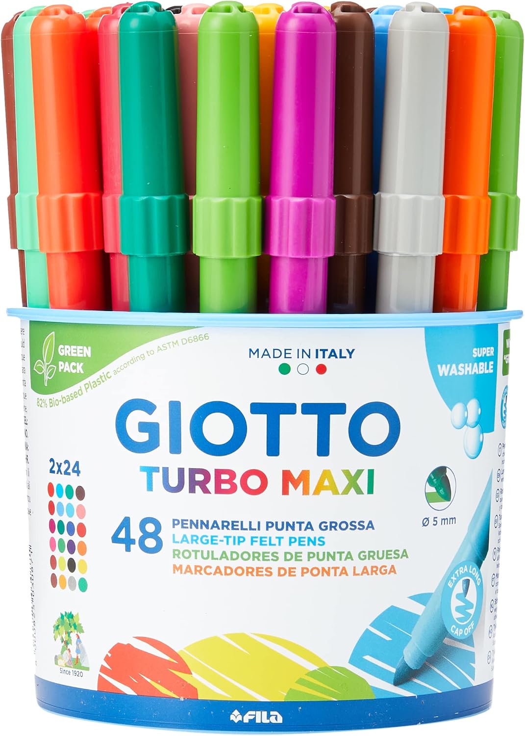 Thumbnail 6 de GIOTTO Turbo Maxi Barattolo Set 12×4 Pennarelli a Punta Larga 5 mm – Super Lavabili