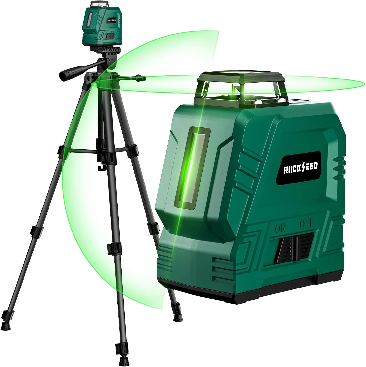RockSeed green laser level with adjustable 1.2m tripod (1×360° horizontal, 1×150° vertical)