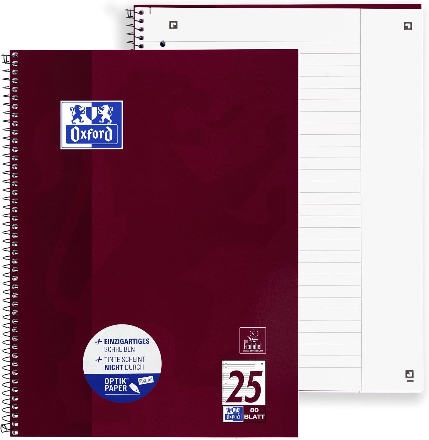 Thumbnail 1 de Oxford Collegeblock A4 liniert, 80 Blatt, gelocht, violett – 5 Stück