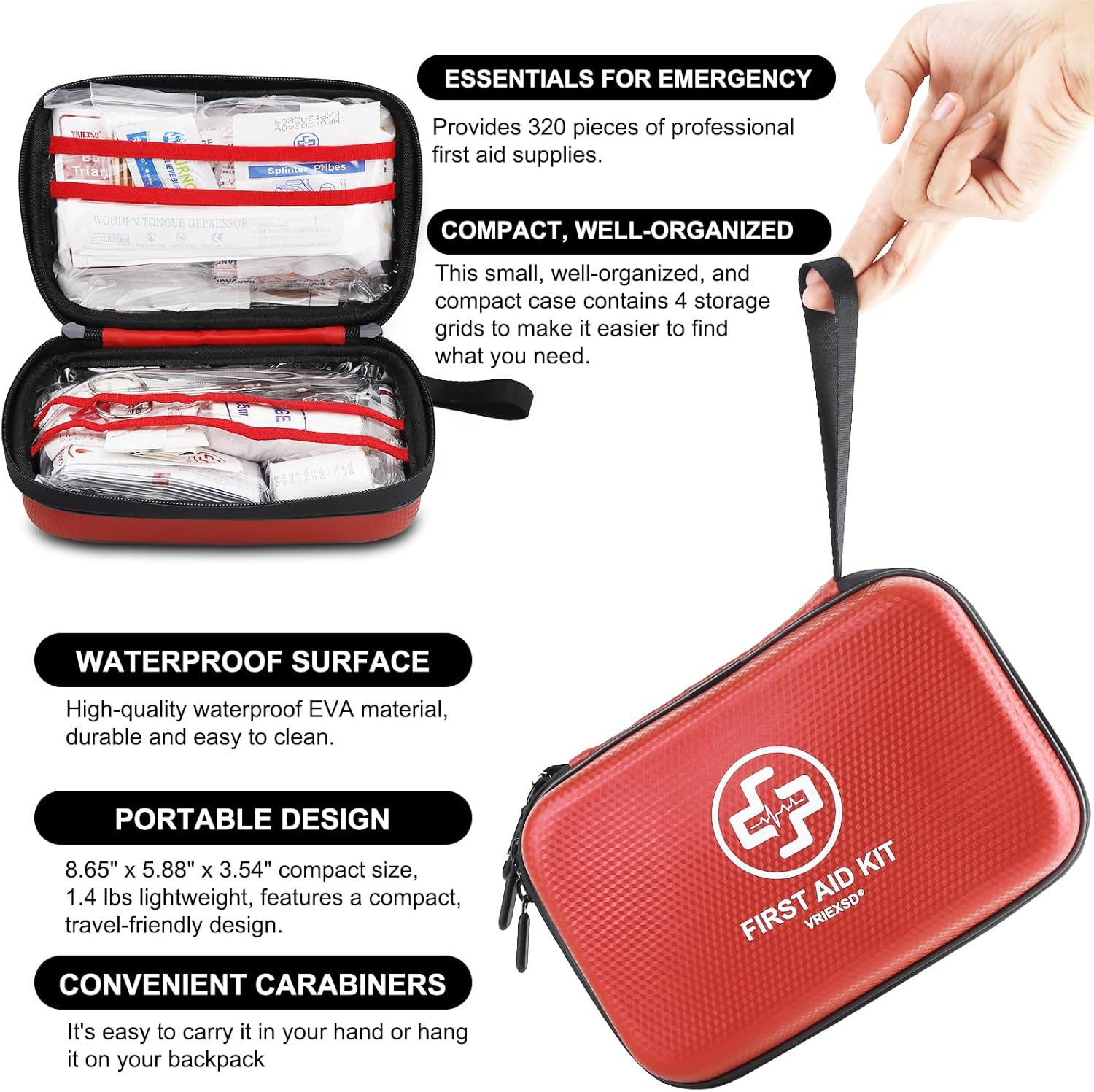 Thumbnail 3 de VRIEXSD Premium 320-Piece Waterproof EVA First Aid Kit