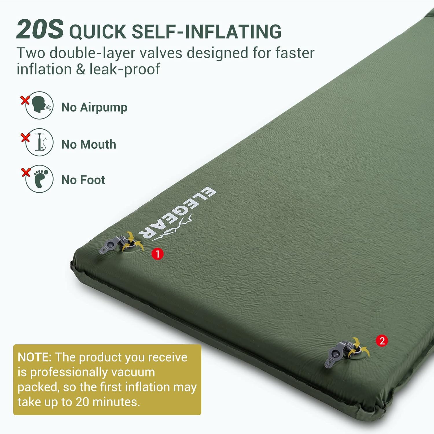 Thumbnail 6 de Elegear CumbreX Self-Inflating Sleeping Pad — 3.15-Inch Ultra-Thick Memory Foam with Fast Inflate for All-Season Comfort