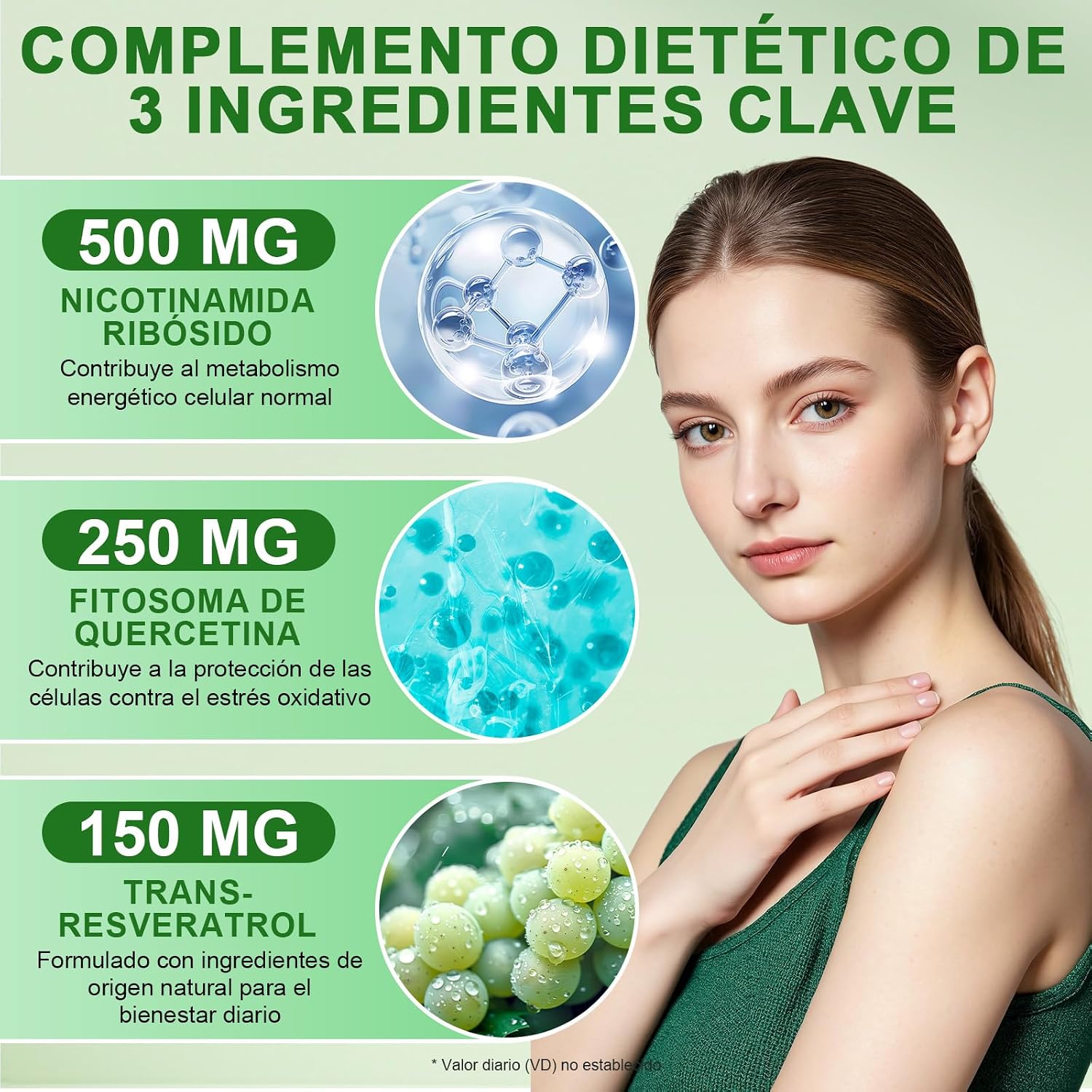 Detalle 1 de Nicotinamida Ribósido con Resveratrol y Quercetina 80 Cápsulas