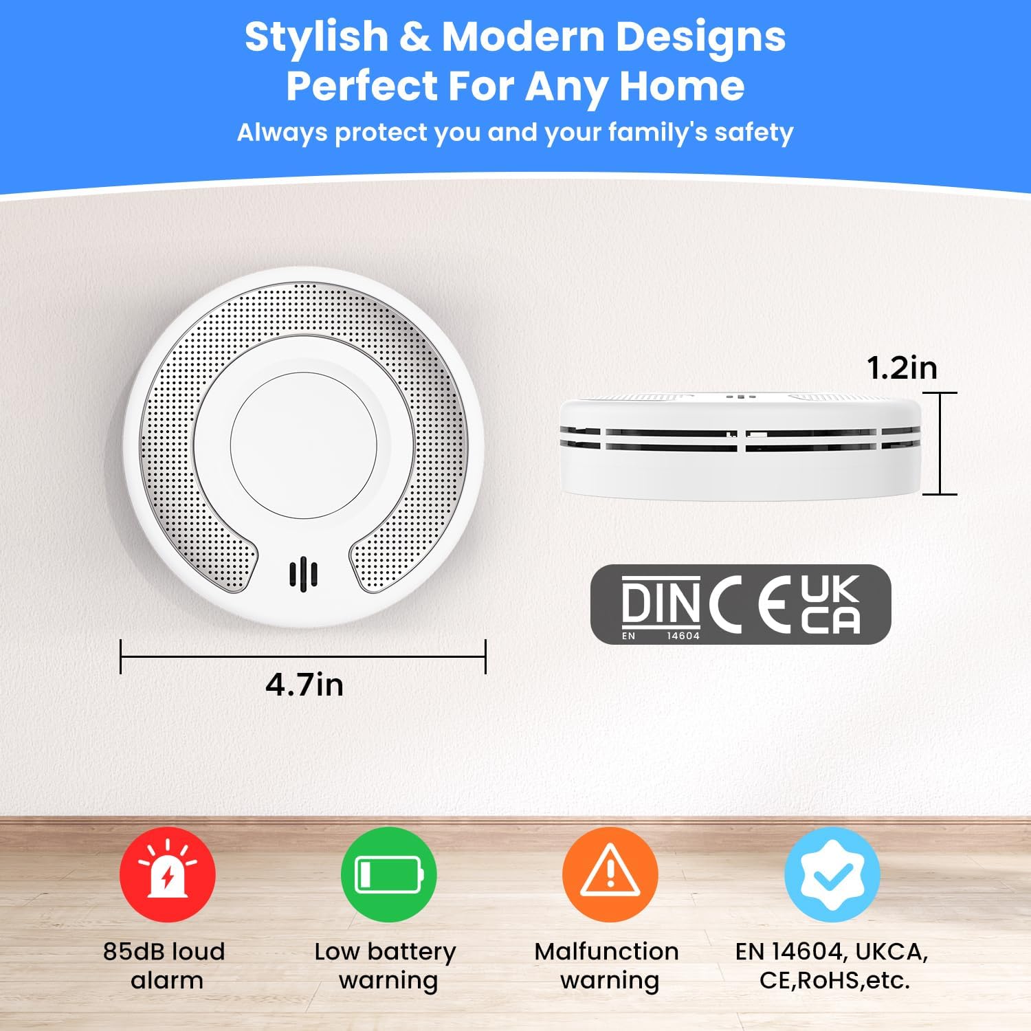 Thumbnail 4 de Smoke Alarm for Home – 10-Year Battery Powered with Big Test/Silence Button | Alertlink